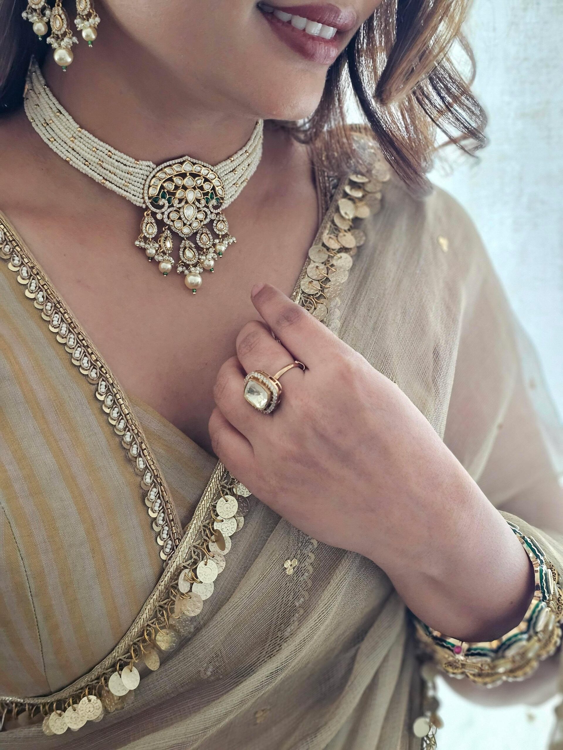 Urvi pearl and polki choker Thumbnail