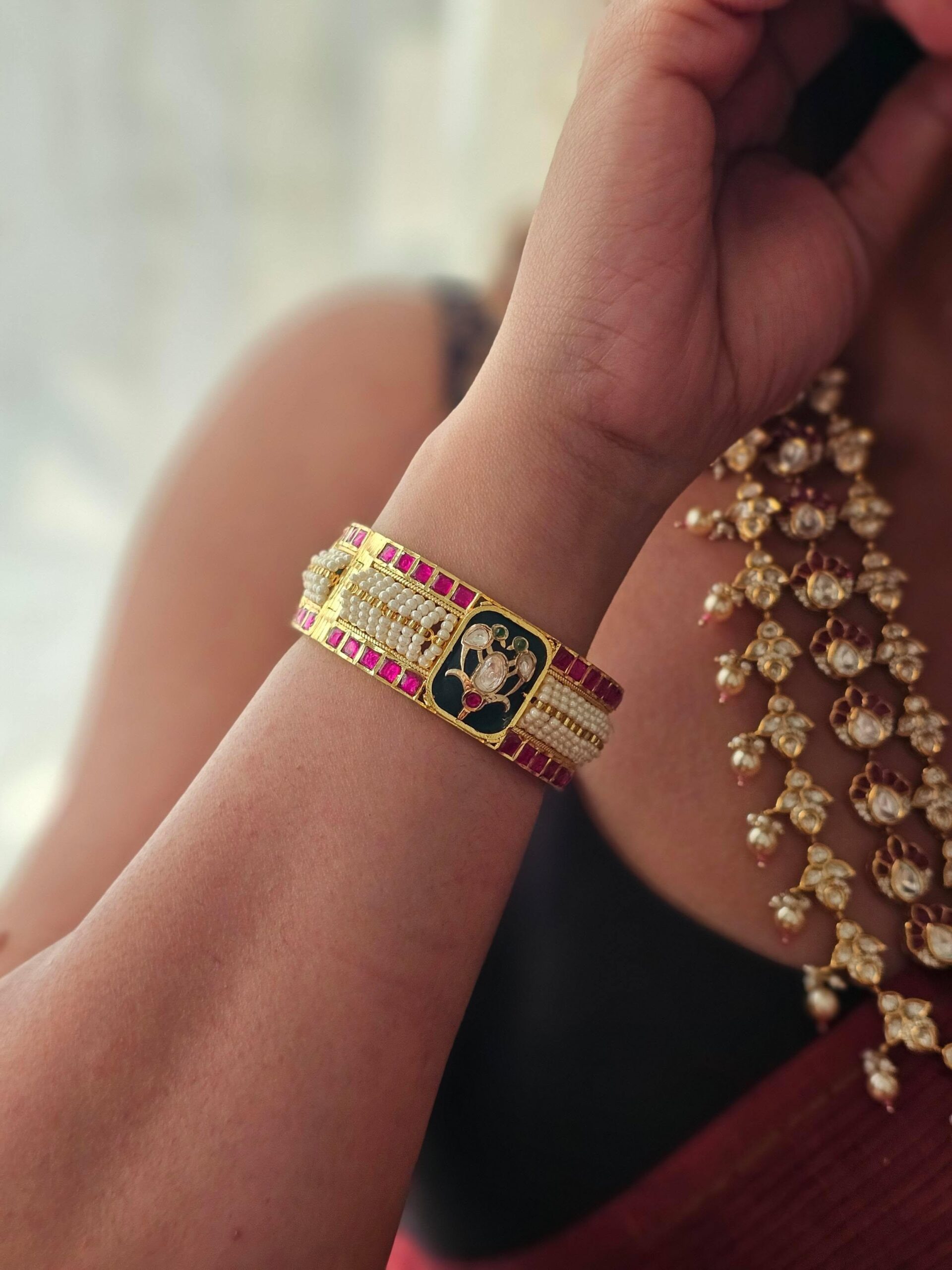 Anila openable pearl and polki bangles Thumbnail