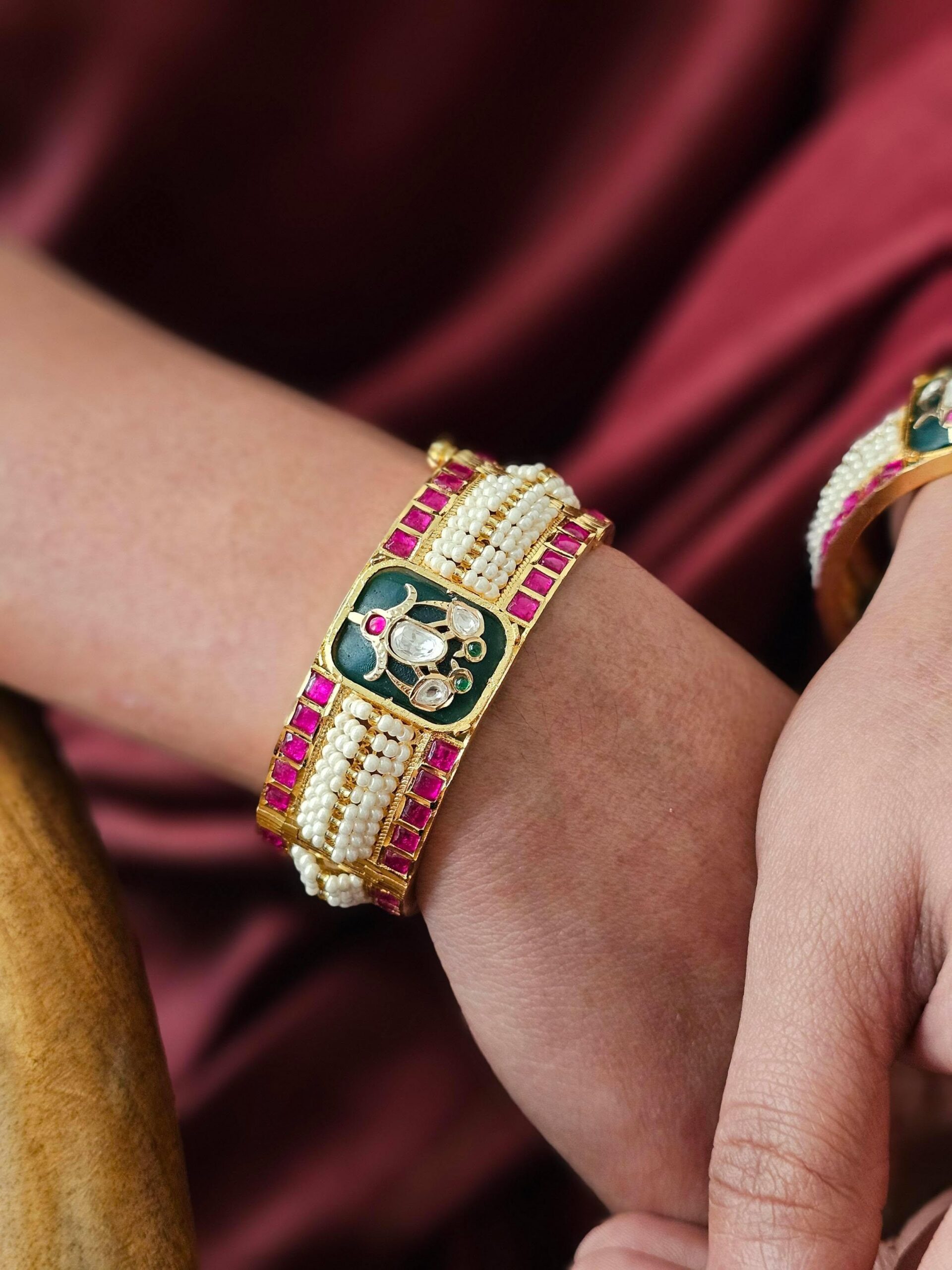 Anila openable pearl and polki bangles Thumbnail