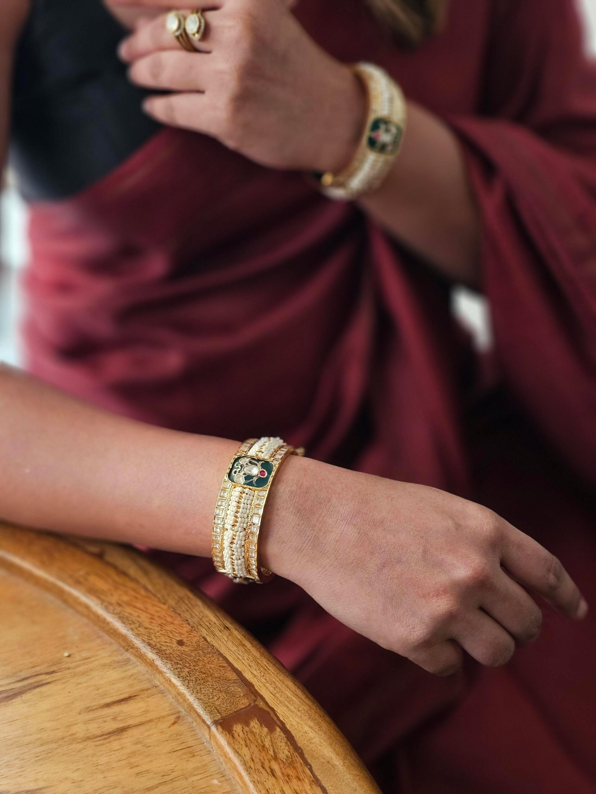 Anila openable pearl and polki bangles Thumbnail