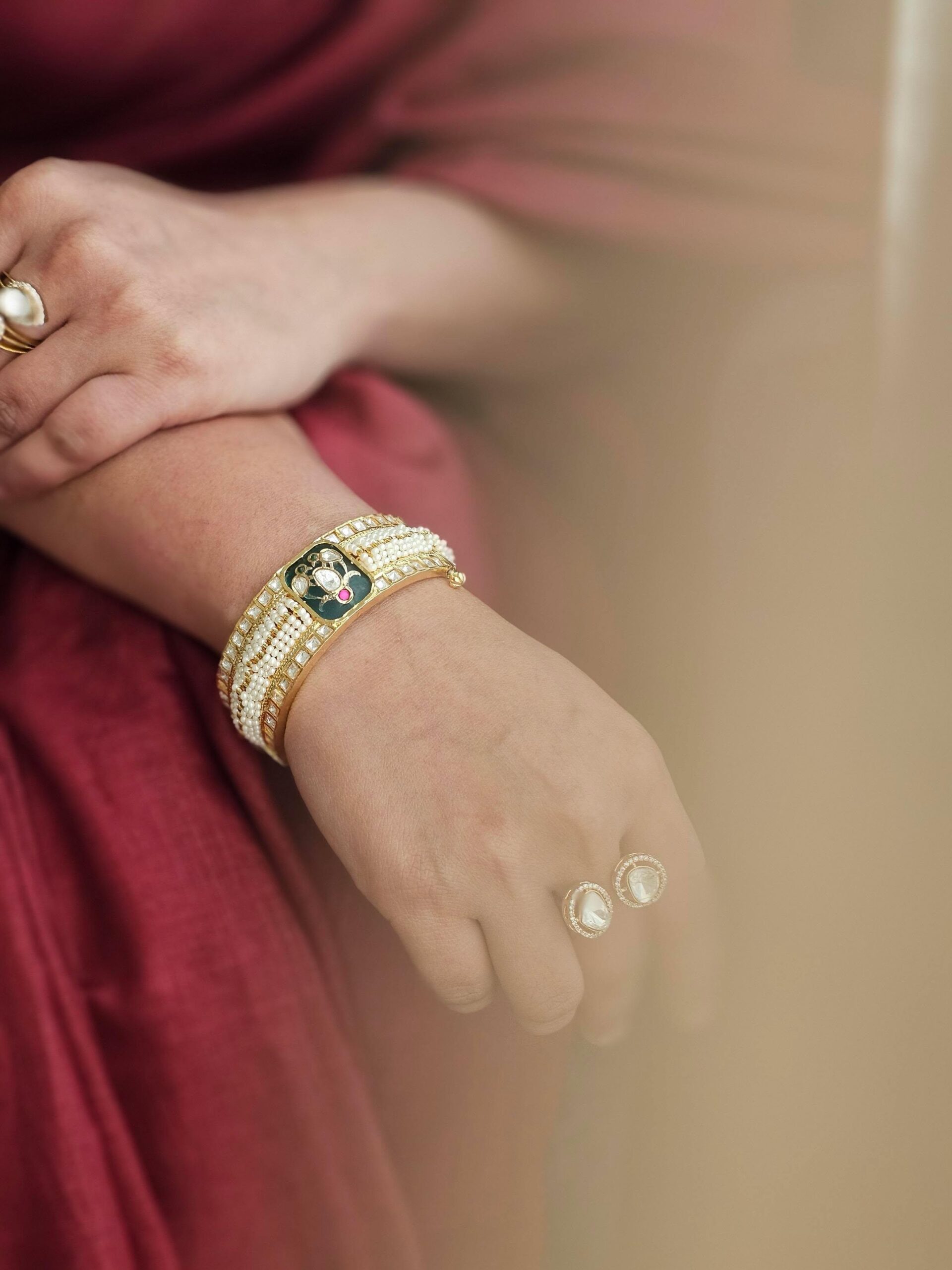 Anila openable pearl and polki bangles Thumbnail