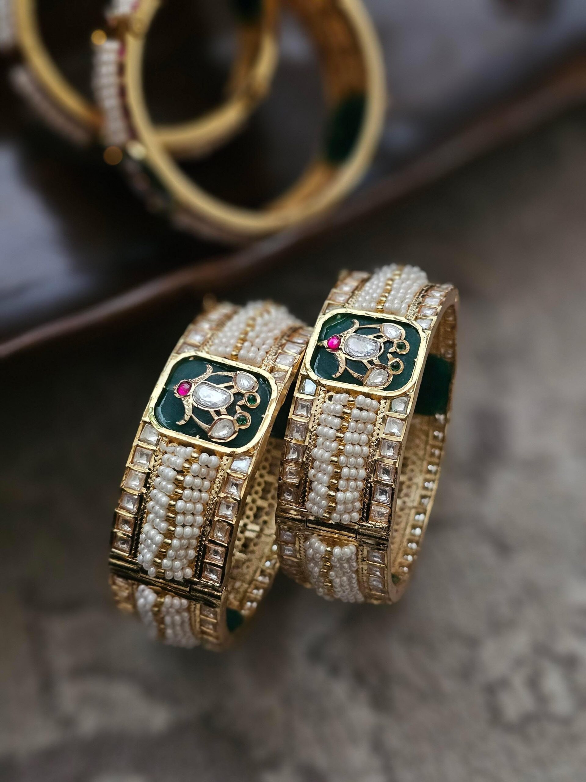 Anila openable pearl and polki bangles Thumbnail