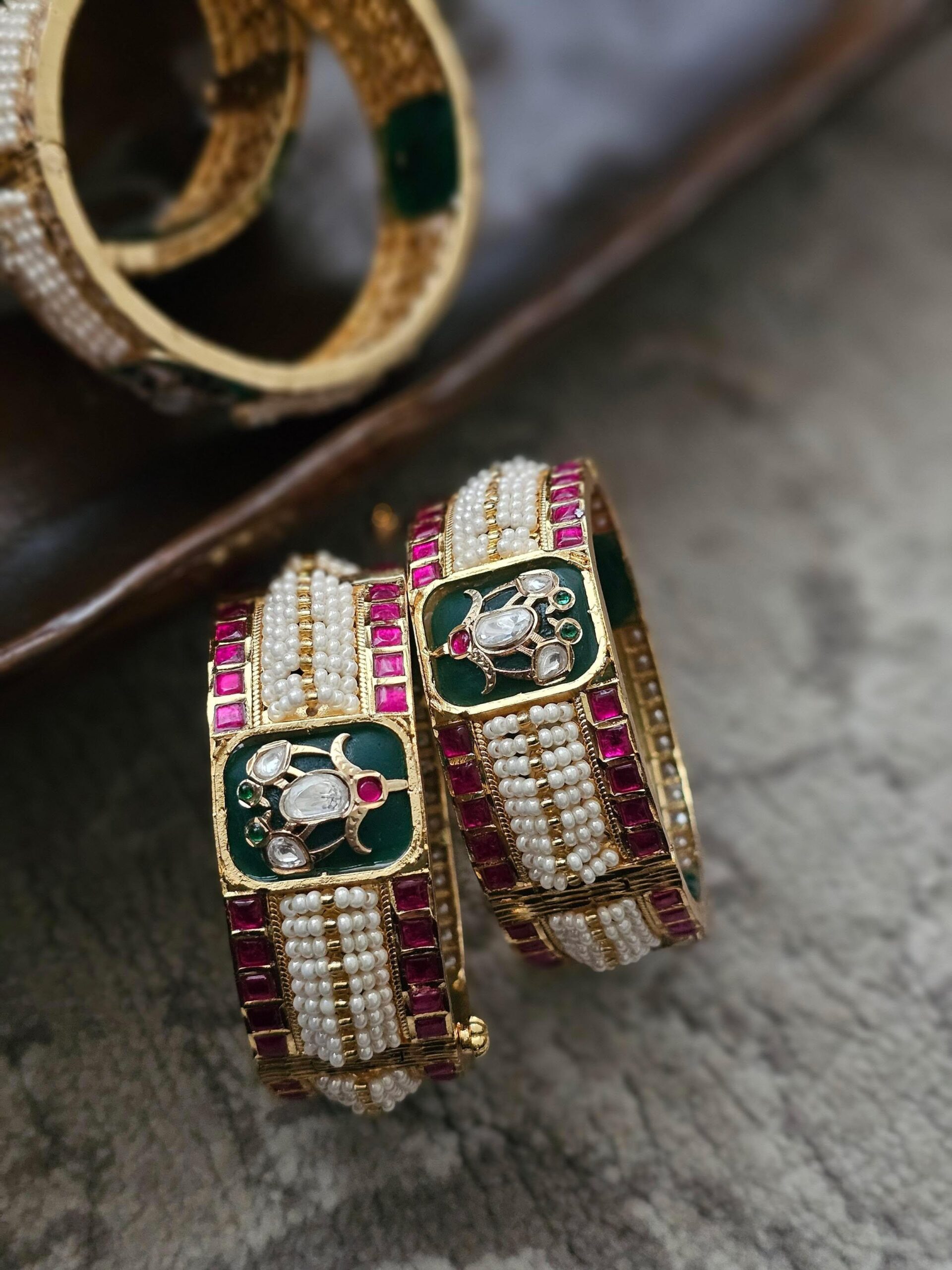 Anila openable pearl and polki bangles Thumbnail