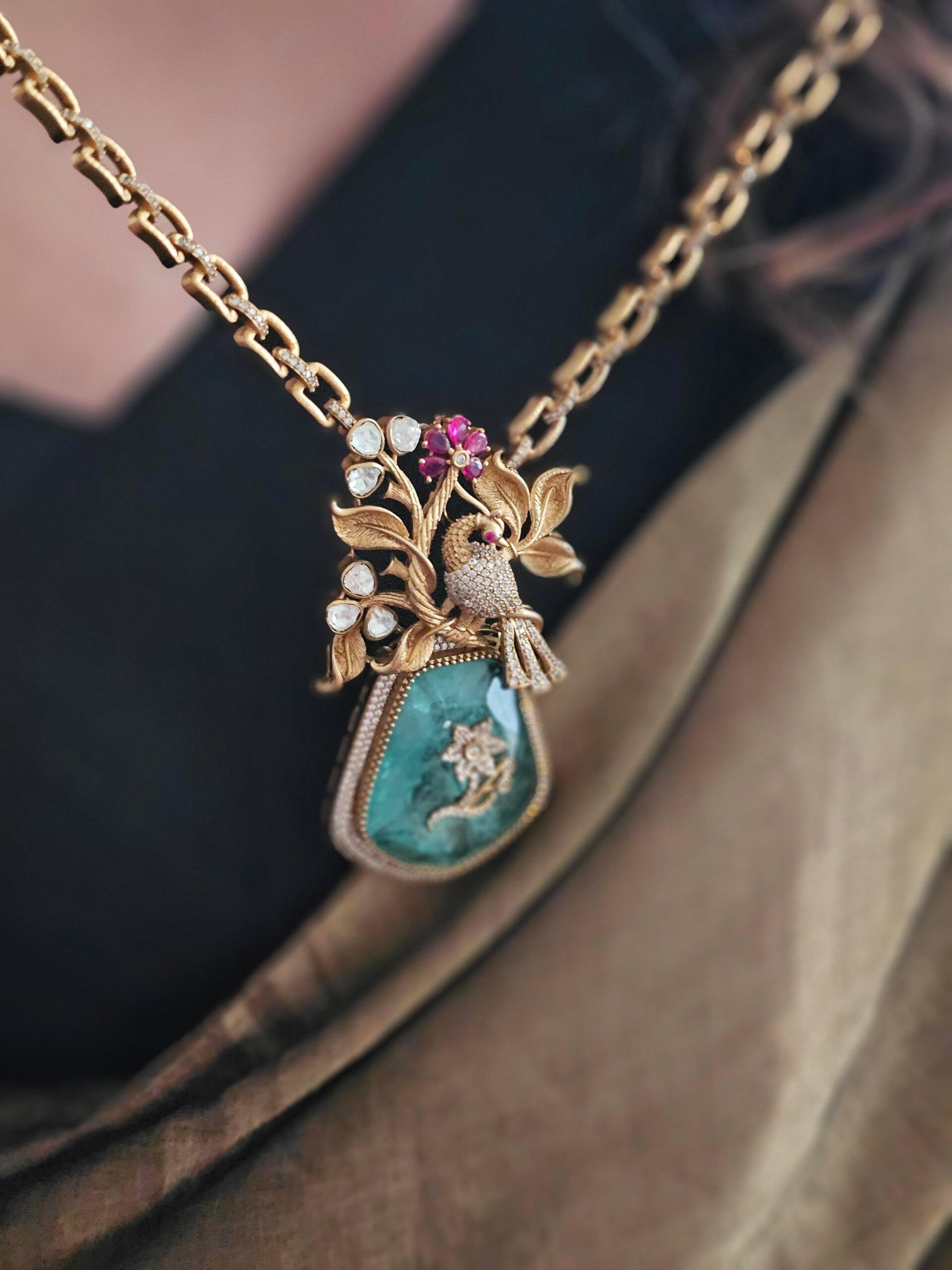 Mayurvan semi-precious stone long necklace Thumbnail