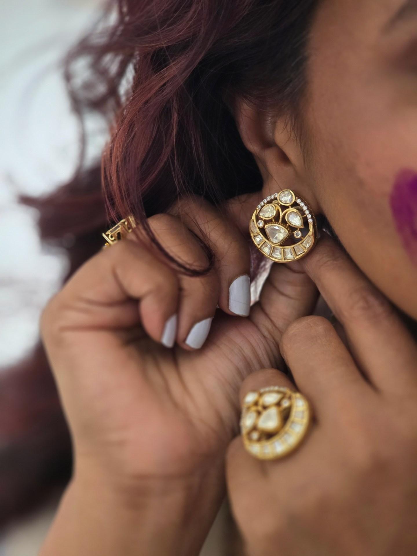 Ruiya polki studs & ring Thumbnail