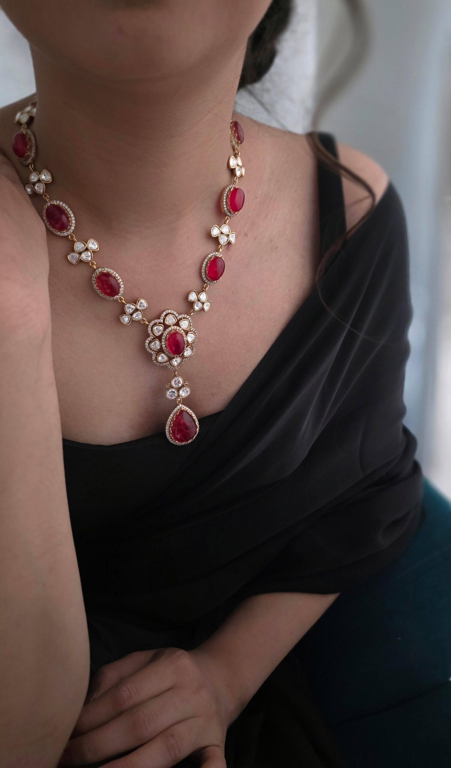 Amanza quartz and polki necklace Thumbnail