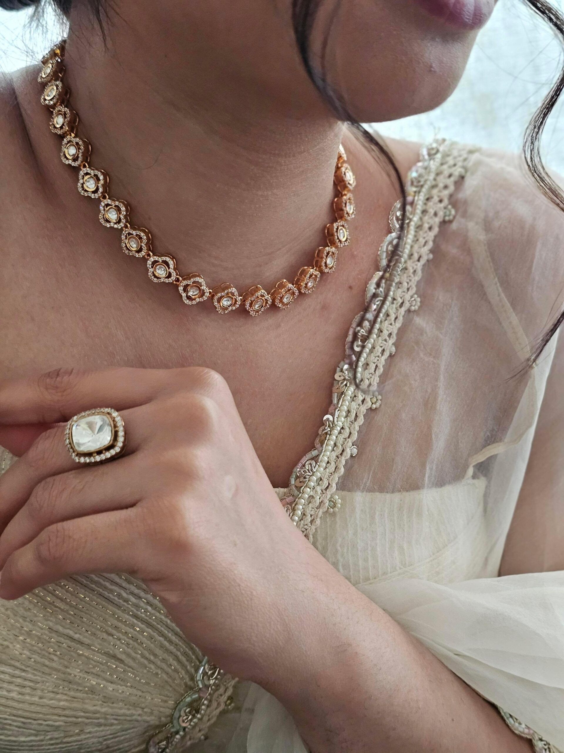 Flora delicate polki necklace Thumbnail