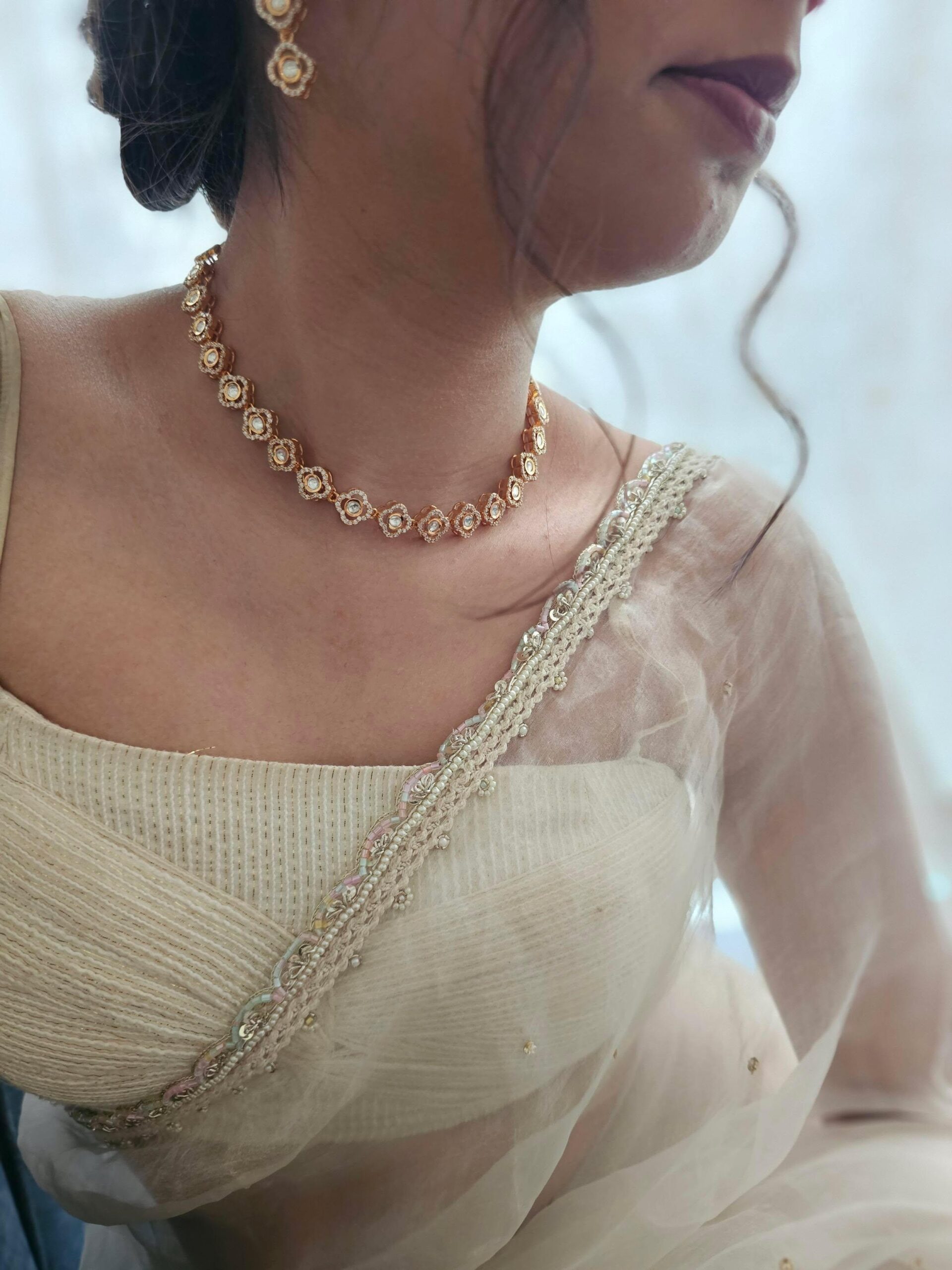 Flora delicate polki necklace Thumbnail