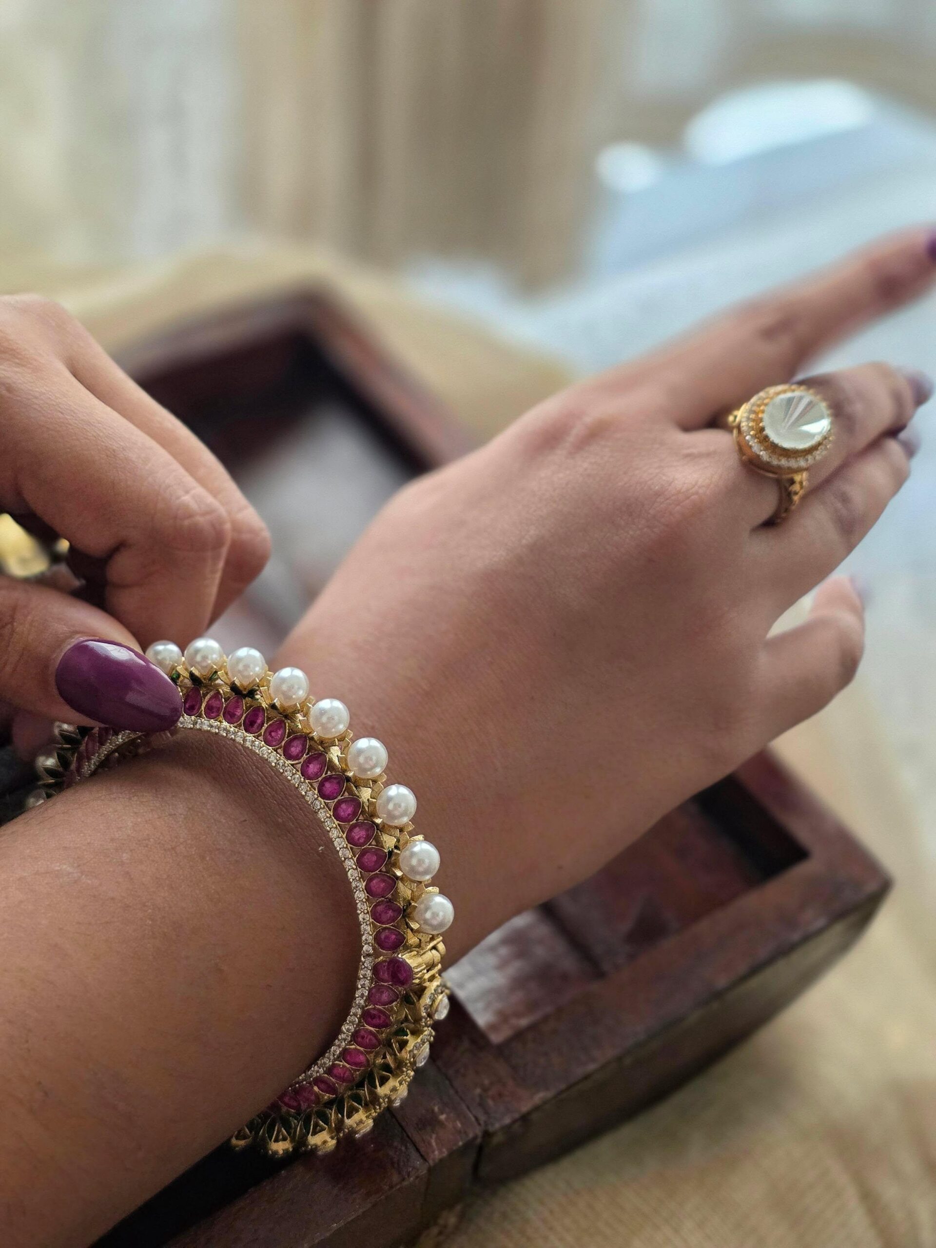 Diya pearl and polki bangles Thumbnail