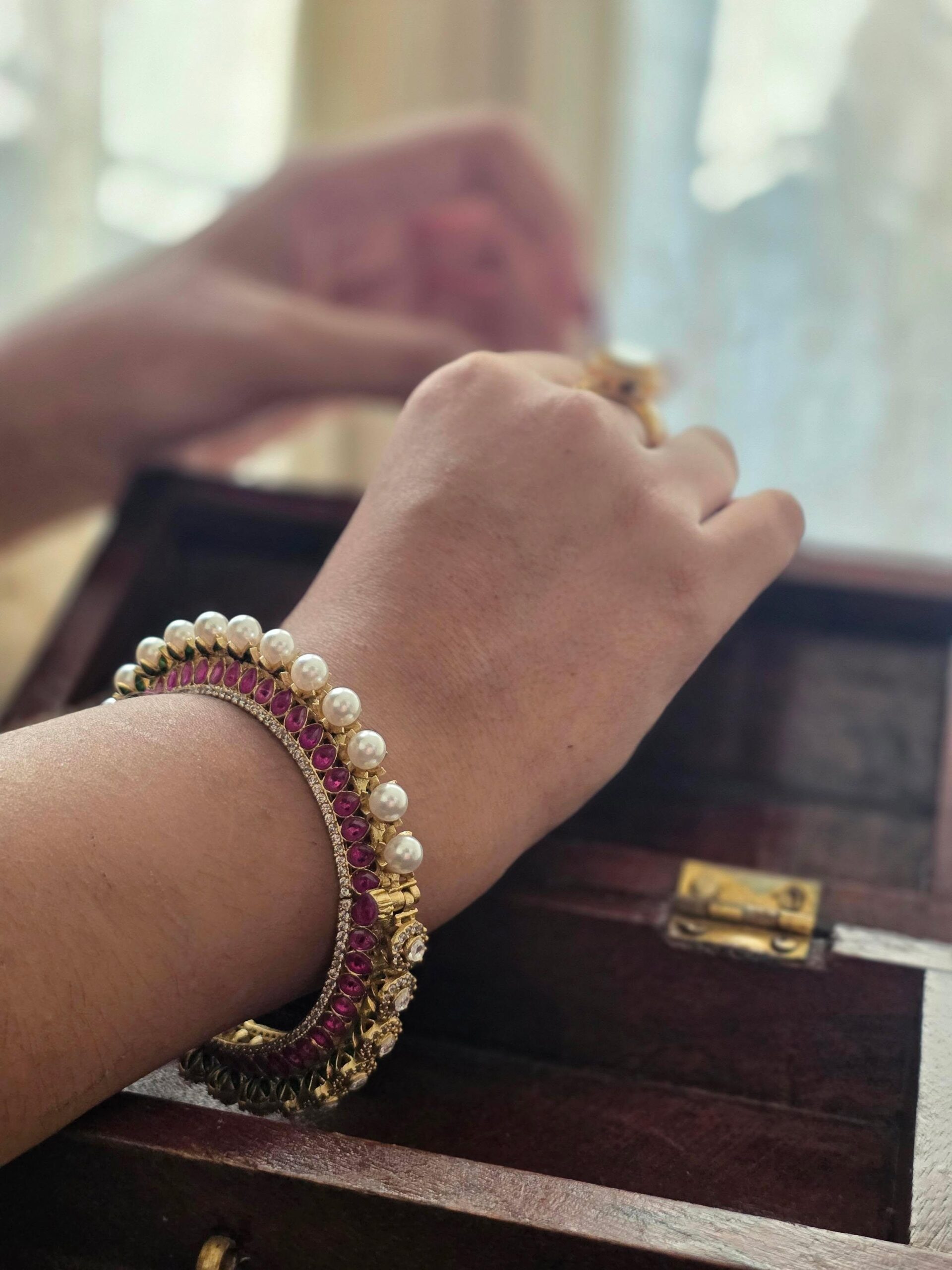 Diya pearl and polki bangles Thumbnail