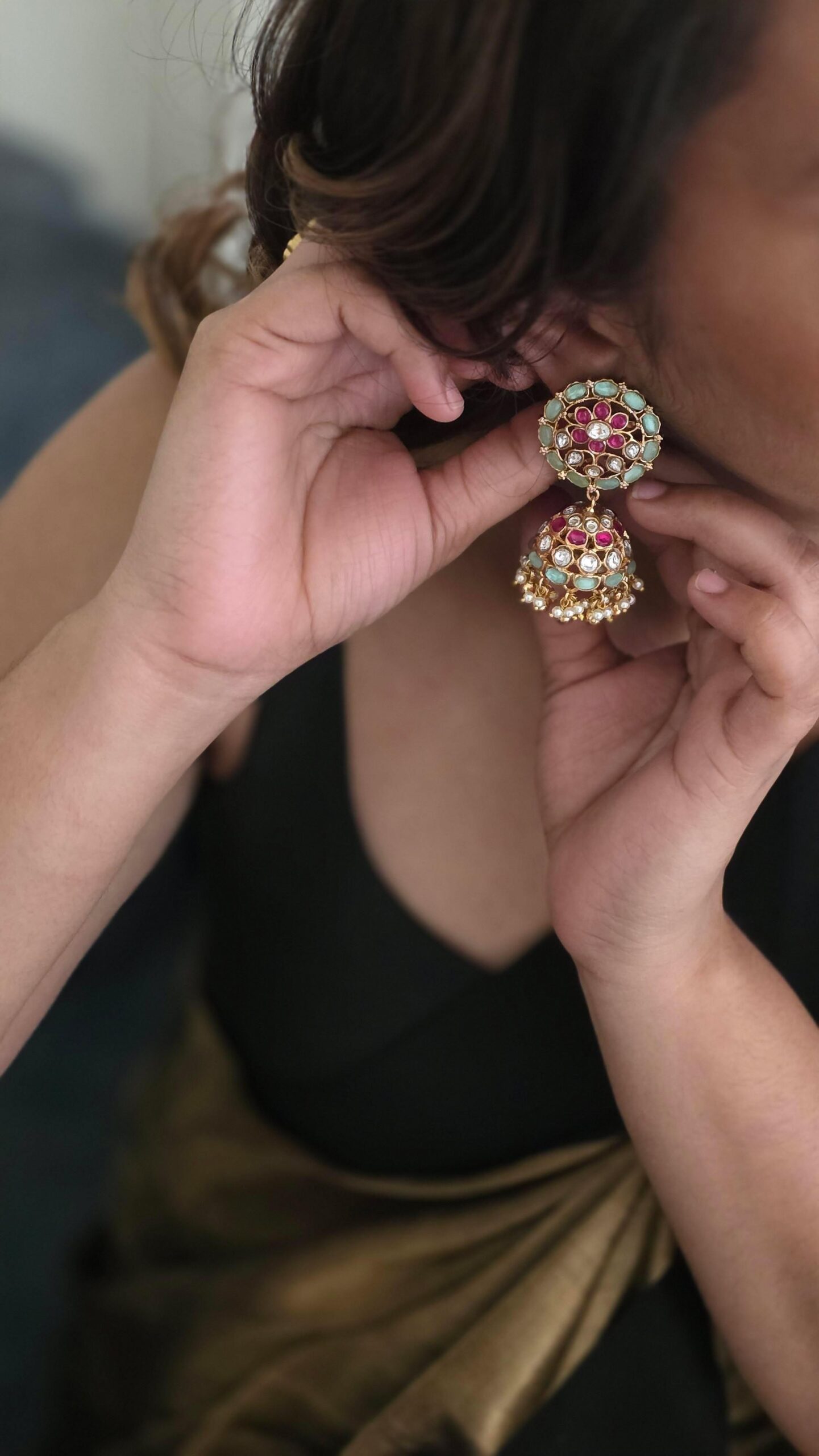 Mridula handcrafted polki jhumki Thumbnail