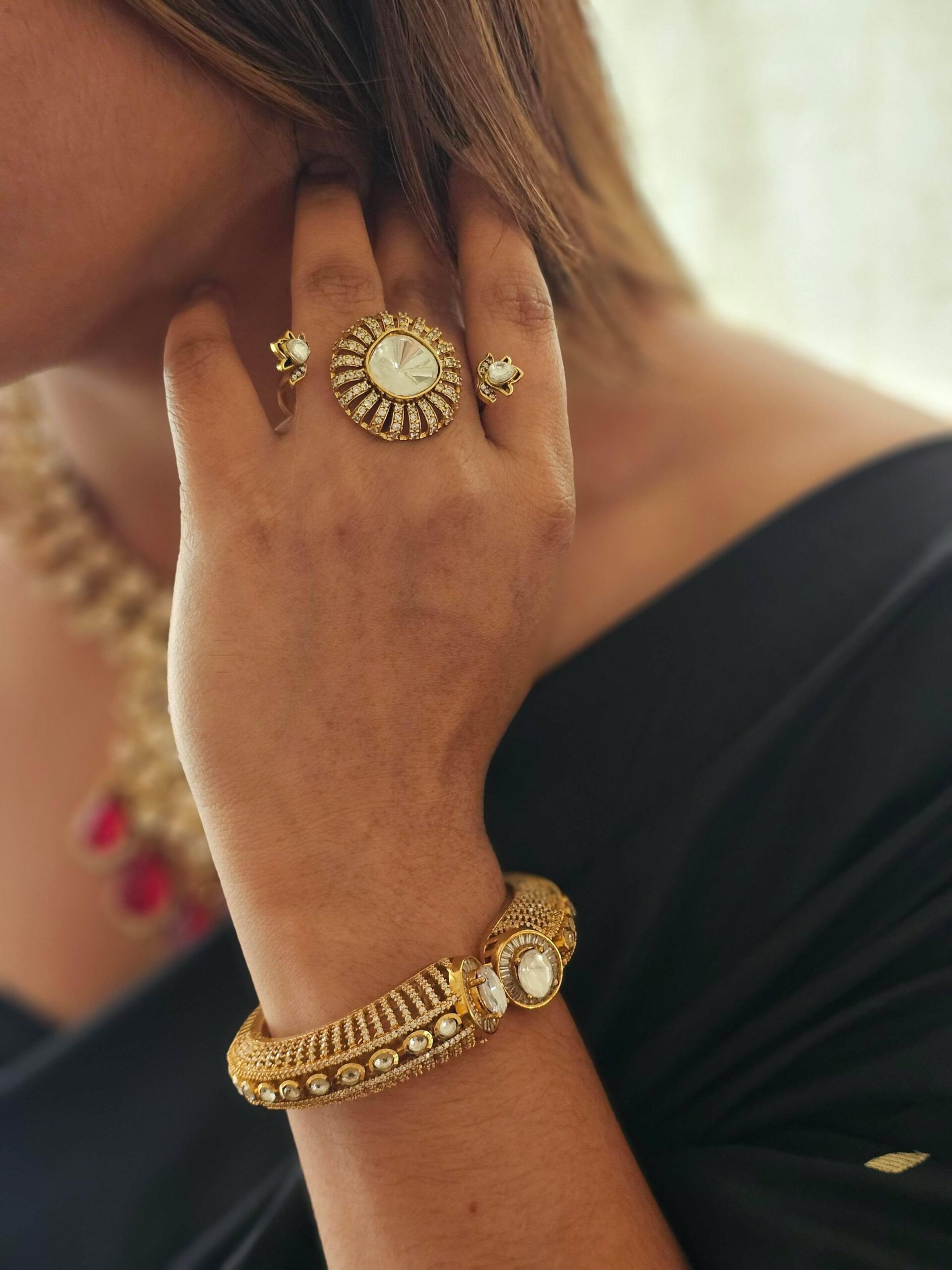 Dua twin polki ring Thumbnail