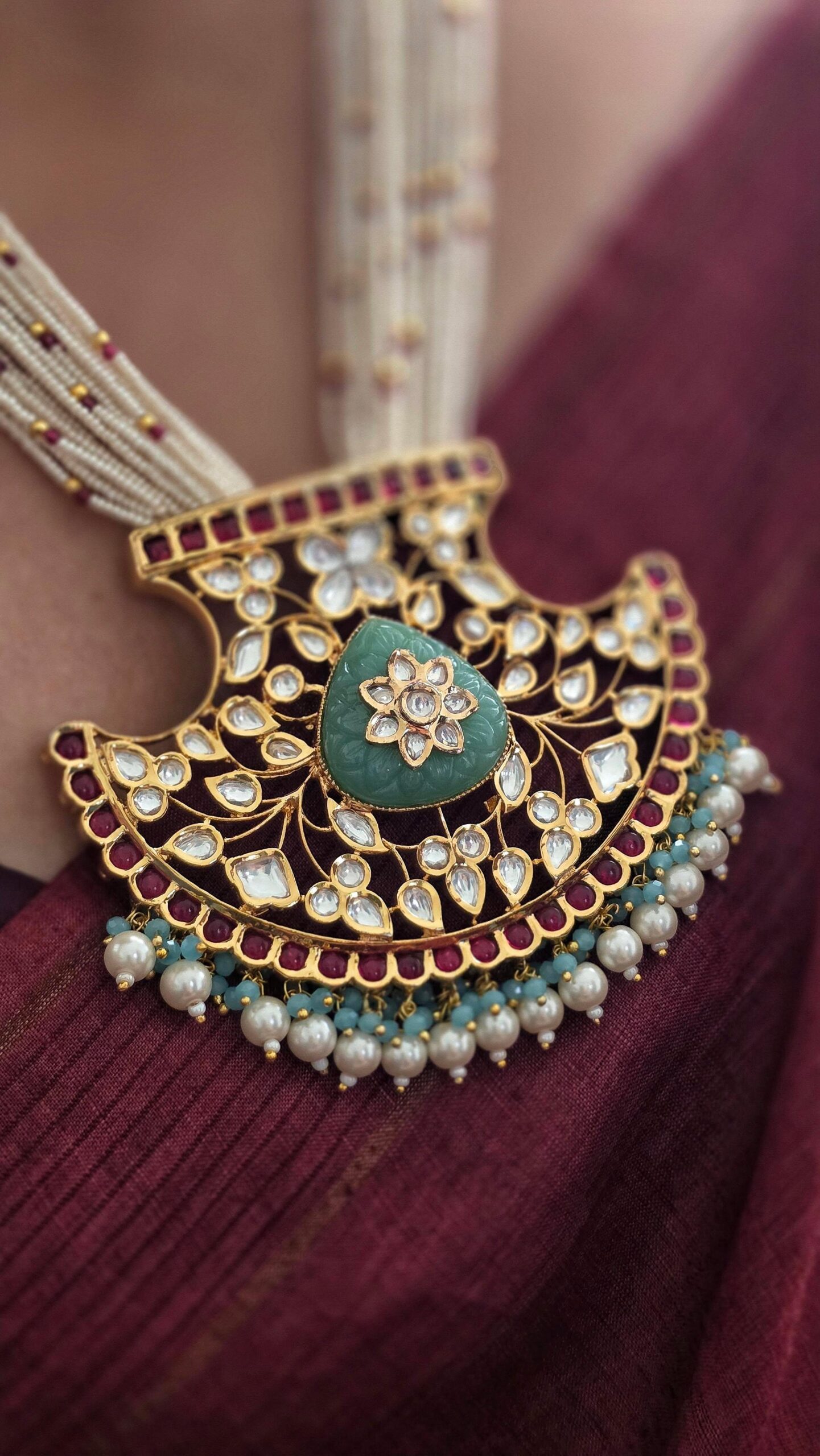 Mihira polki & pearl long necklace Thumbnail