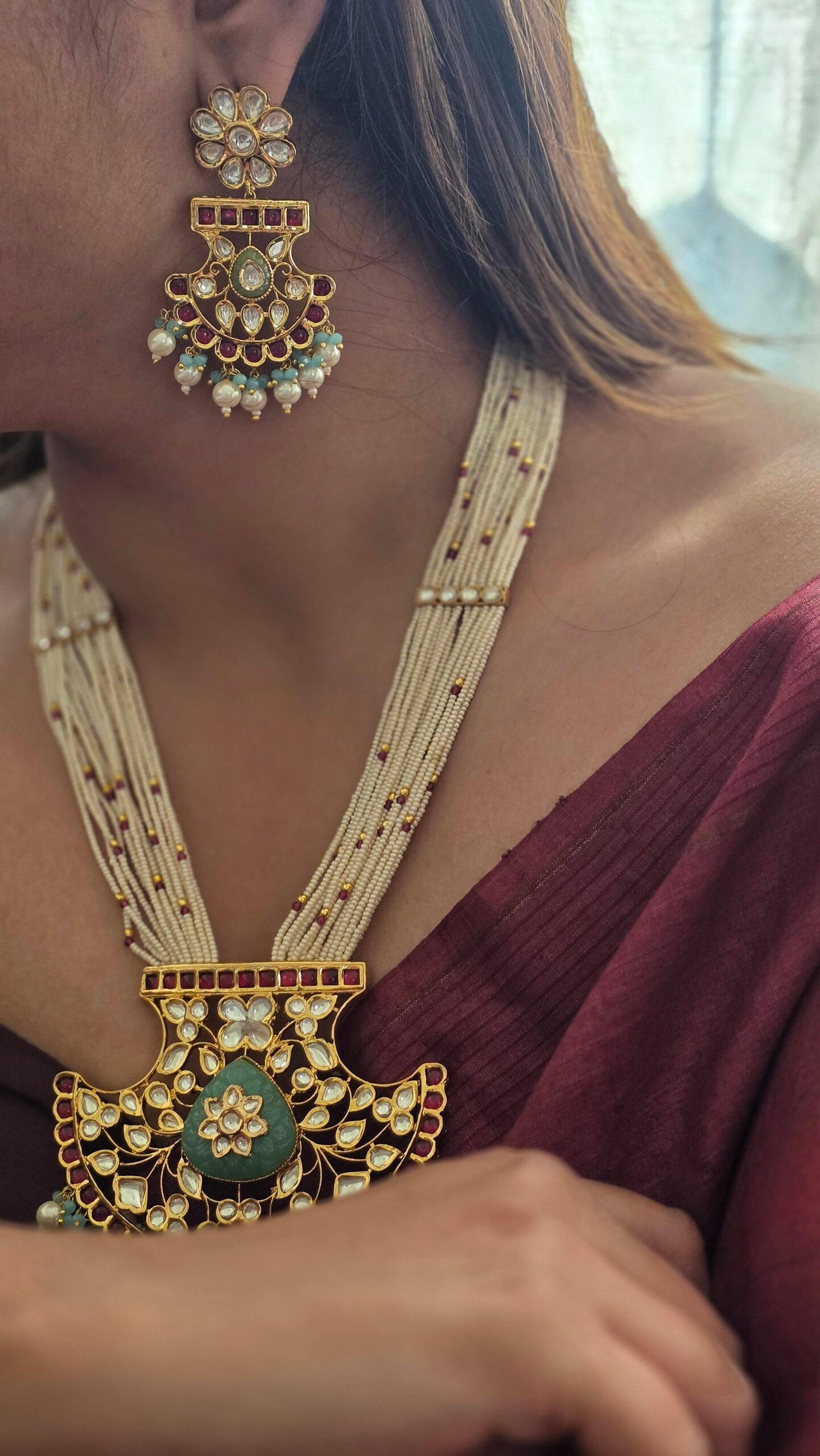 Mihira polki & pearl long necklace Thumbnail