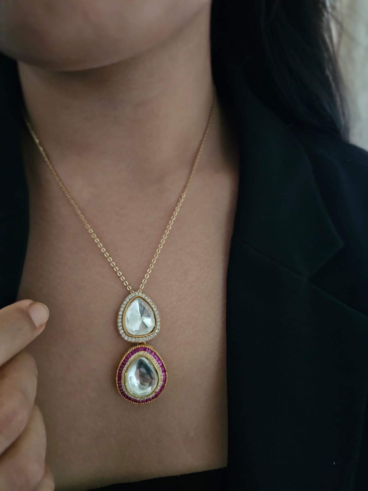 Swara delicate polki necklace Thumbnail