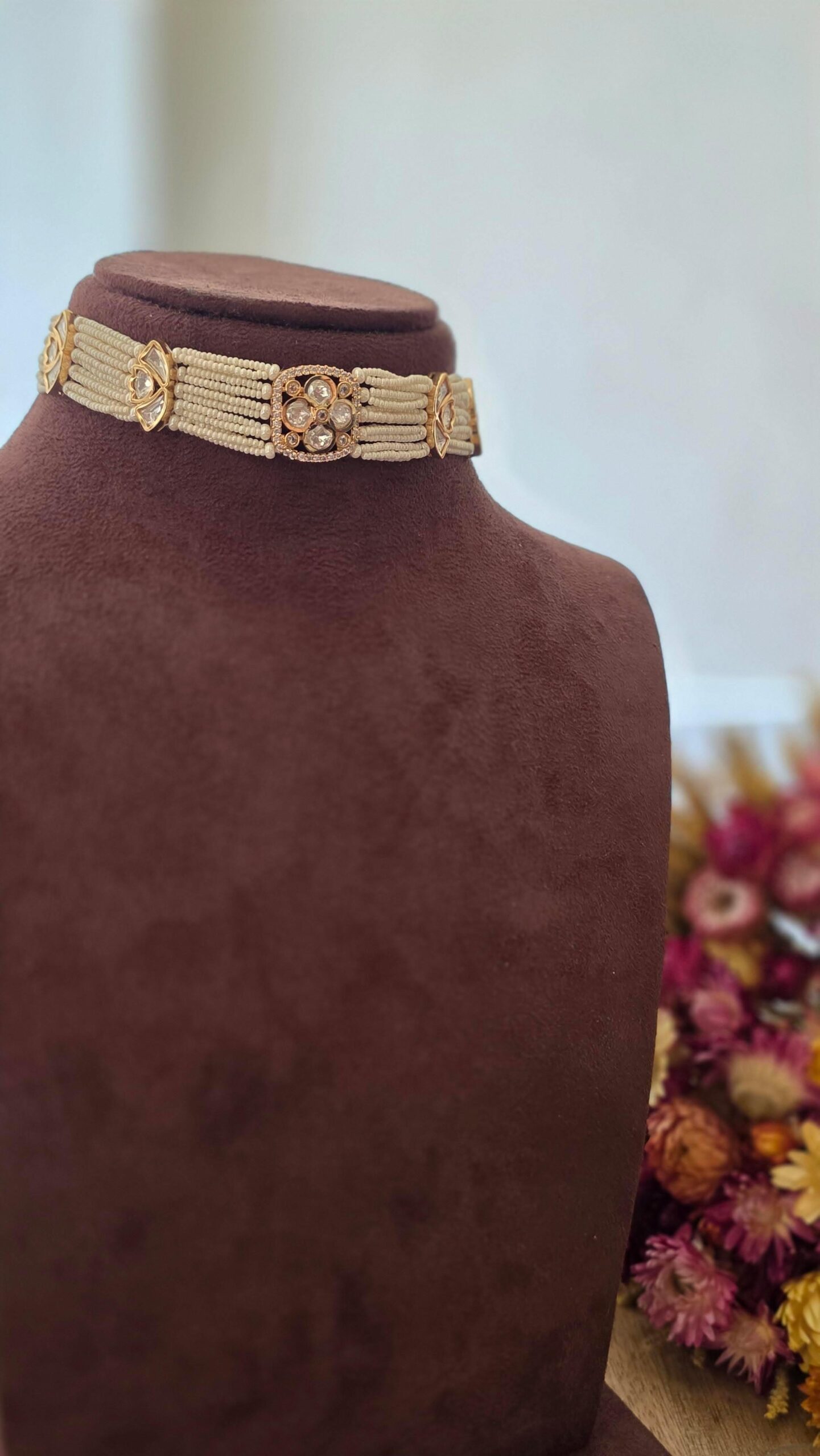 Zuri delicate polki and pearl choker Thumbnail