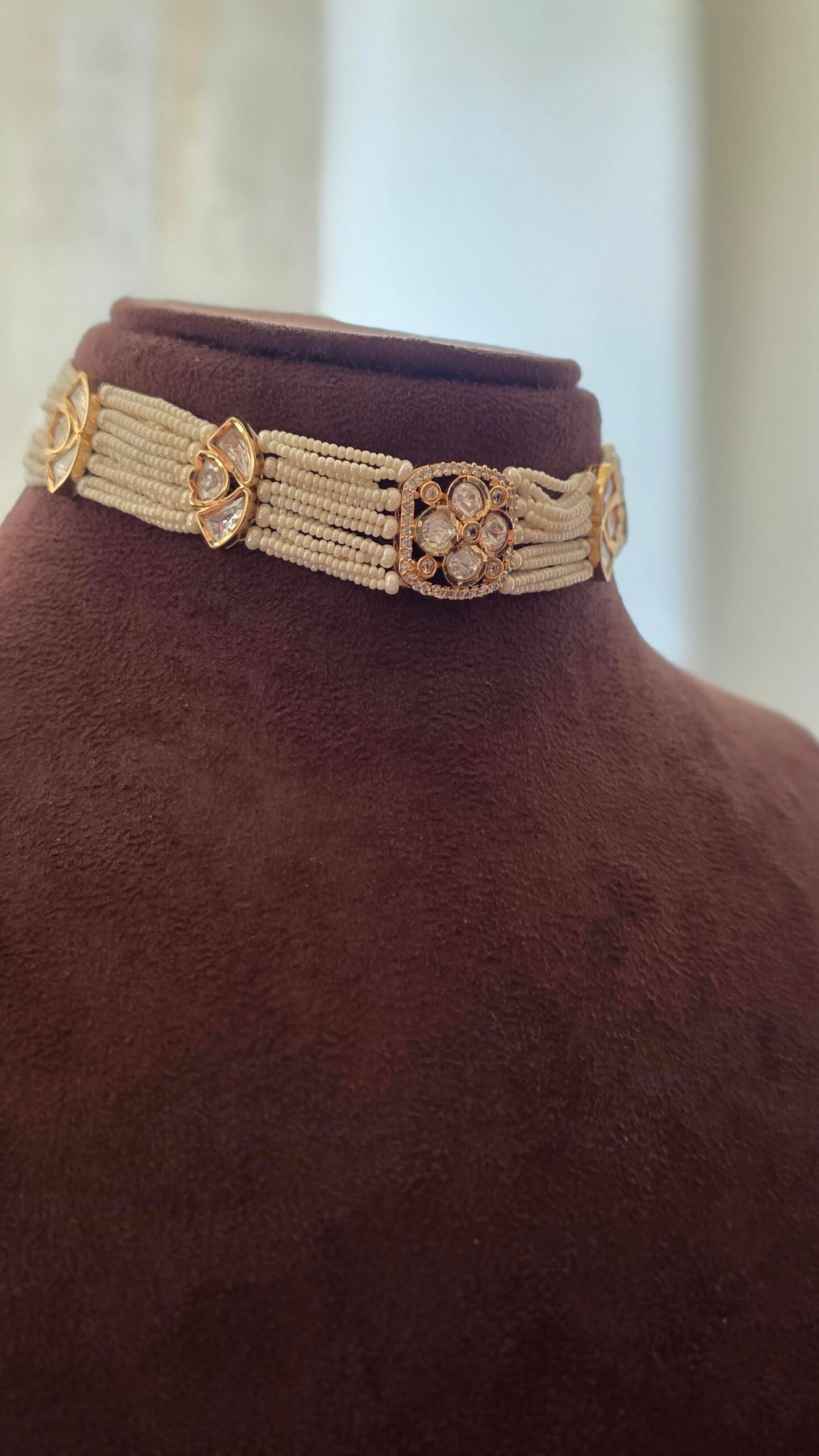 Zuri delicate polki and pearl choker Thumbnail