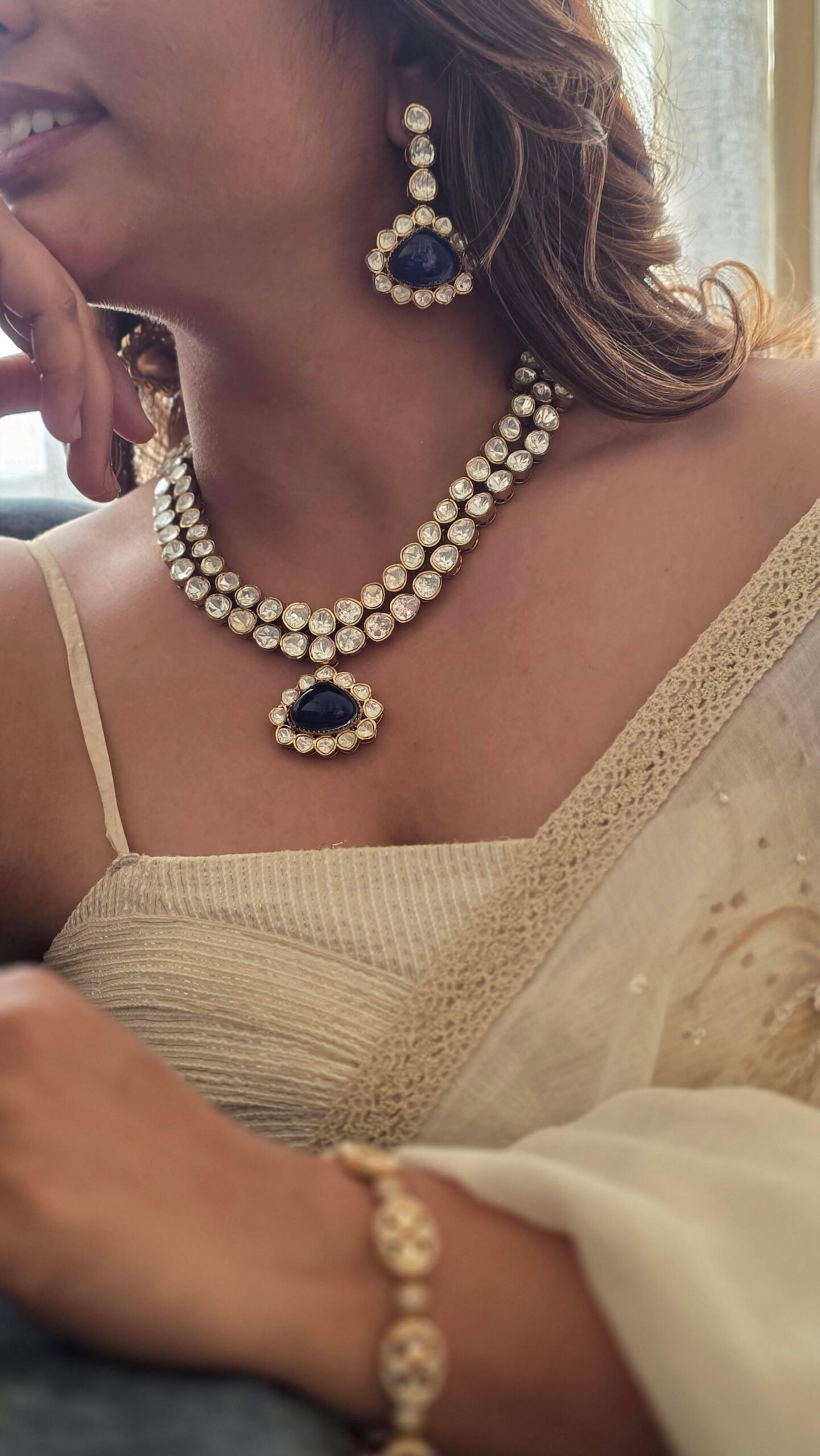 Nidhi polki and quartz necklace Thumbnail
