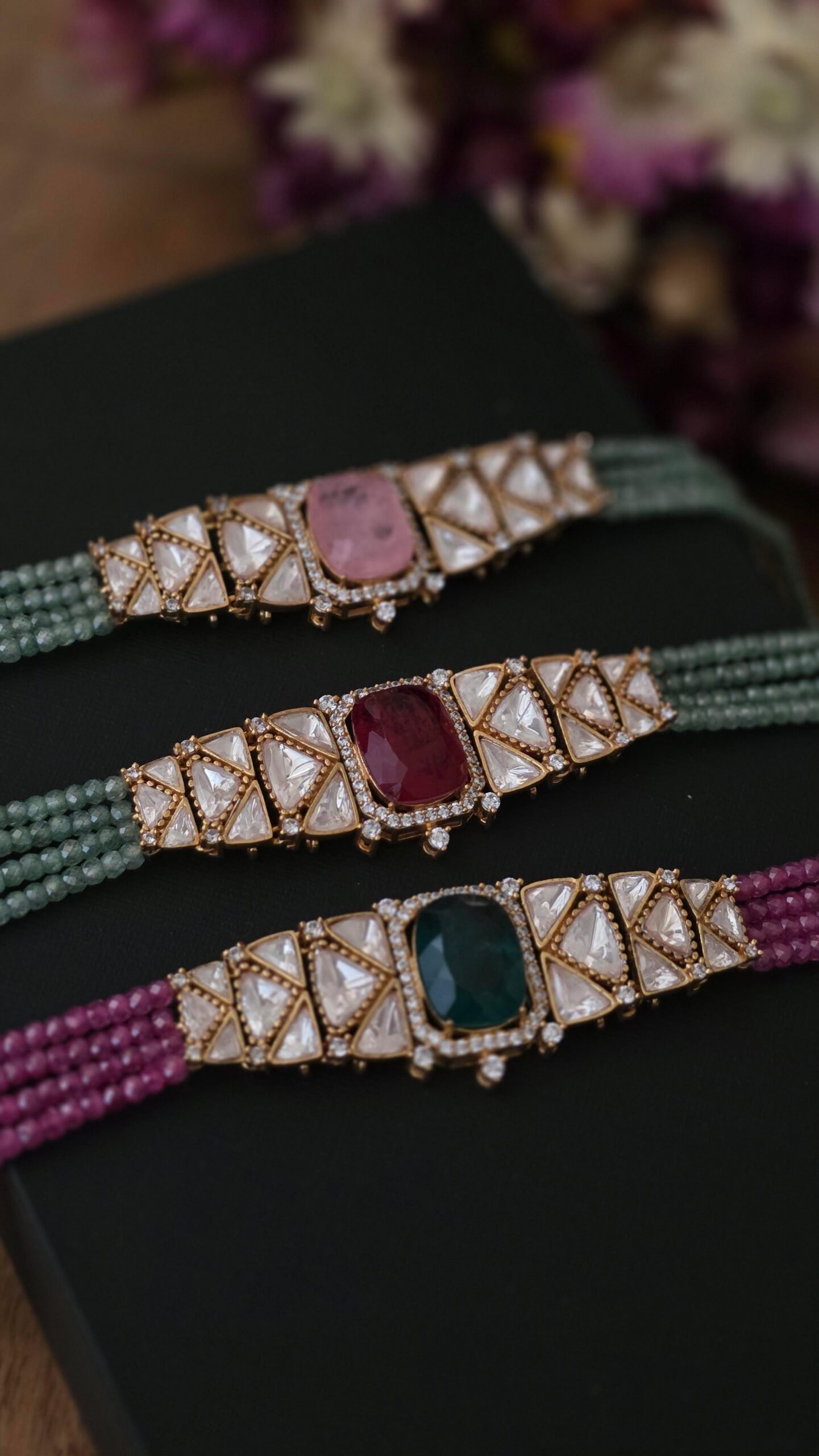 Nita delicate pearl and polki choker Thumbnail
