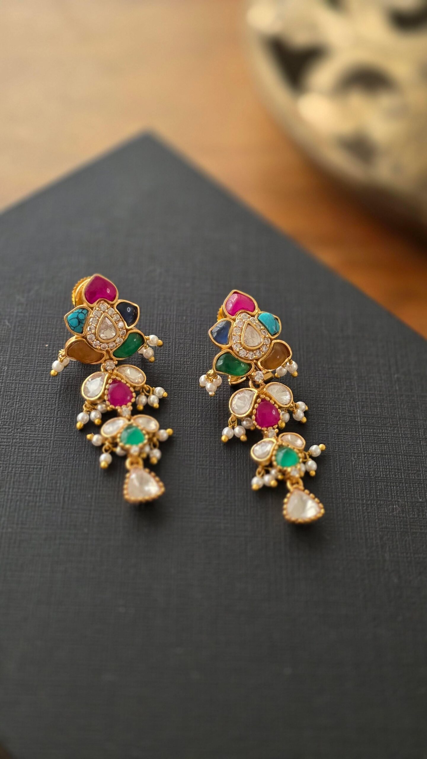 Maya polki and pearl earrings Thumbnail