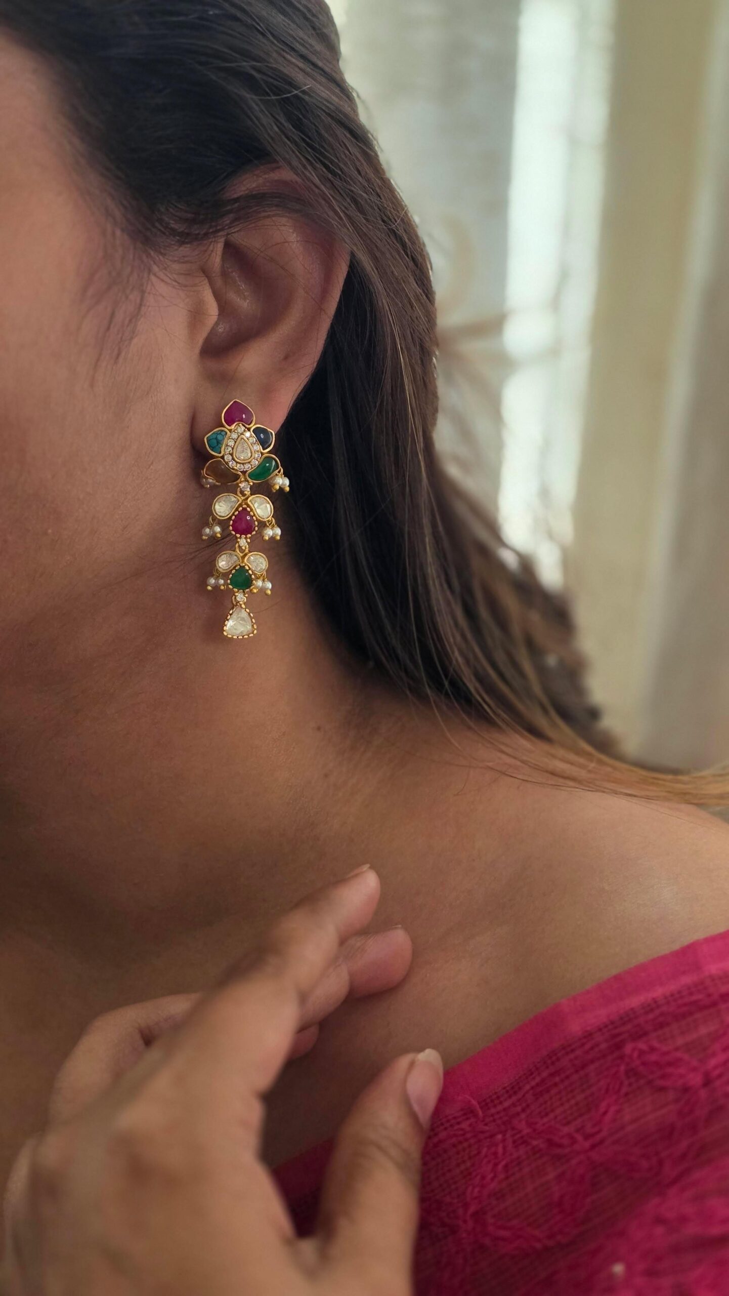 Maya polki and pearl earrings Thumbnail