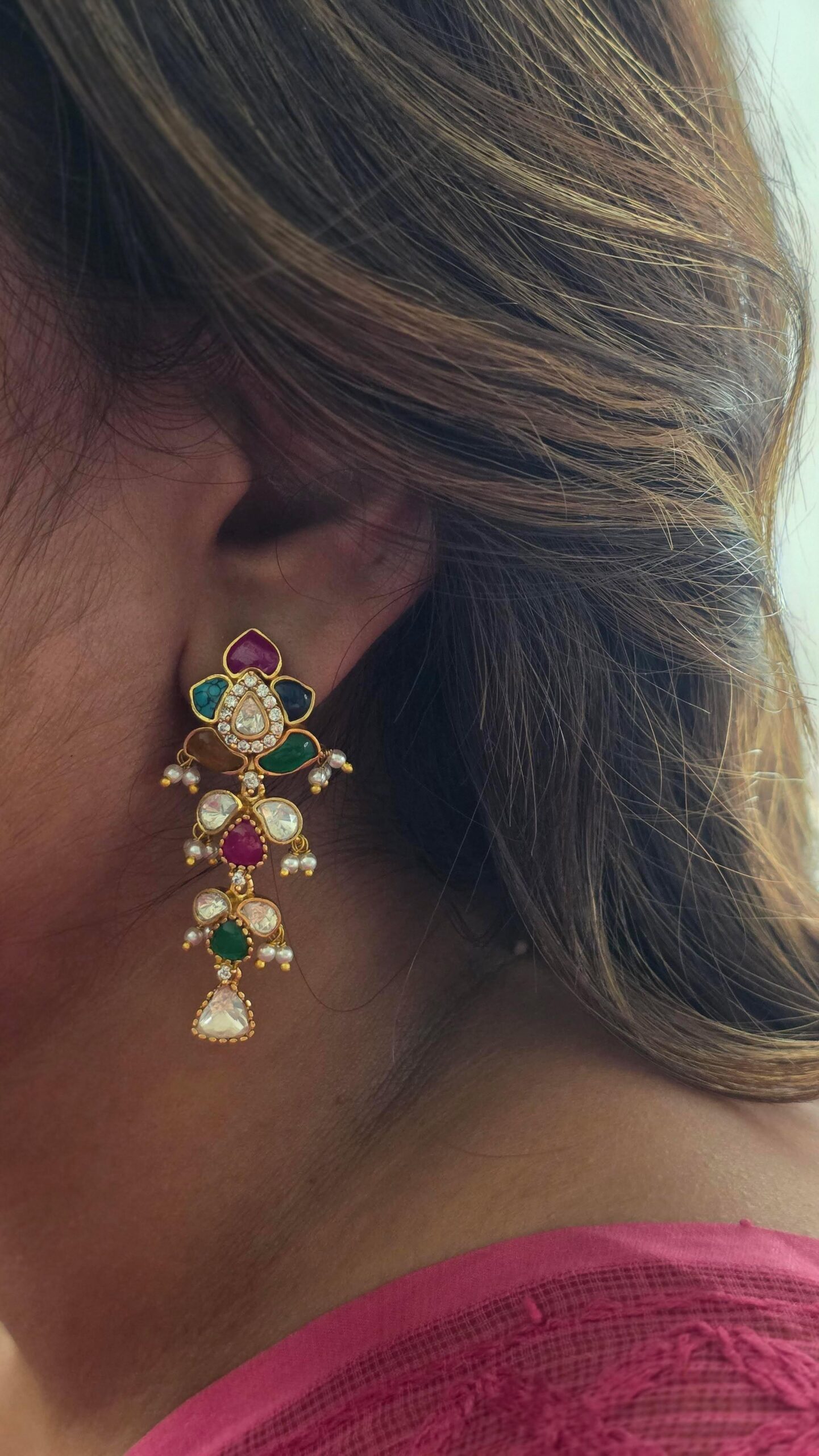 Maya polki and pearl earrings Thumbnail
