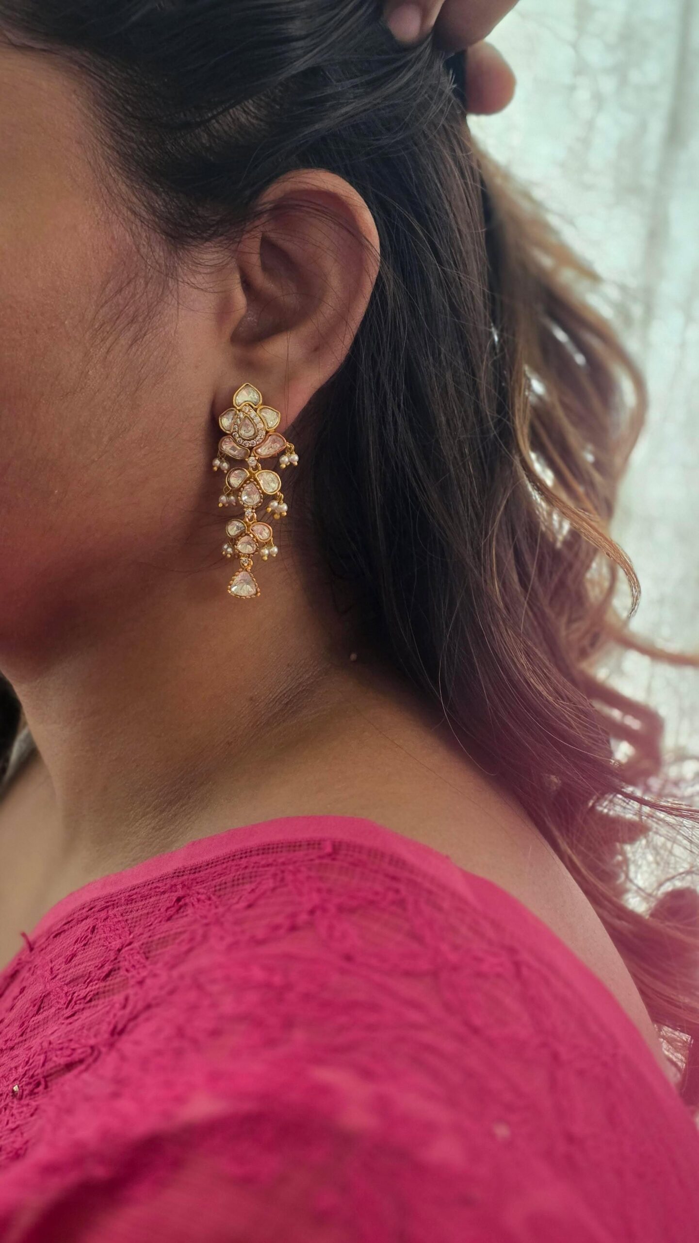 Maya polki and pearl earrings Thumbnail