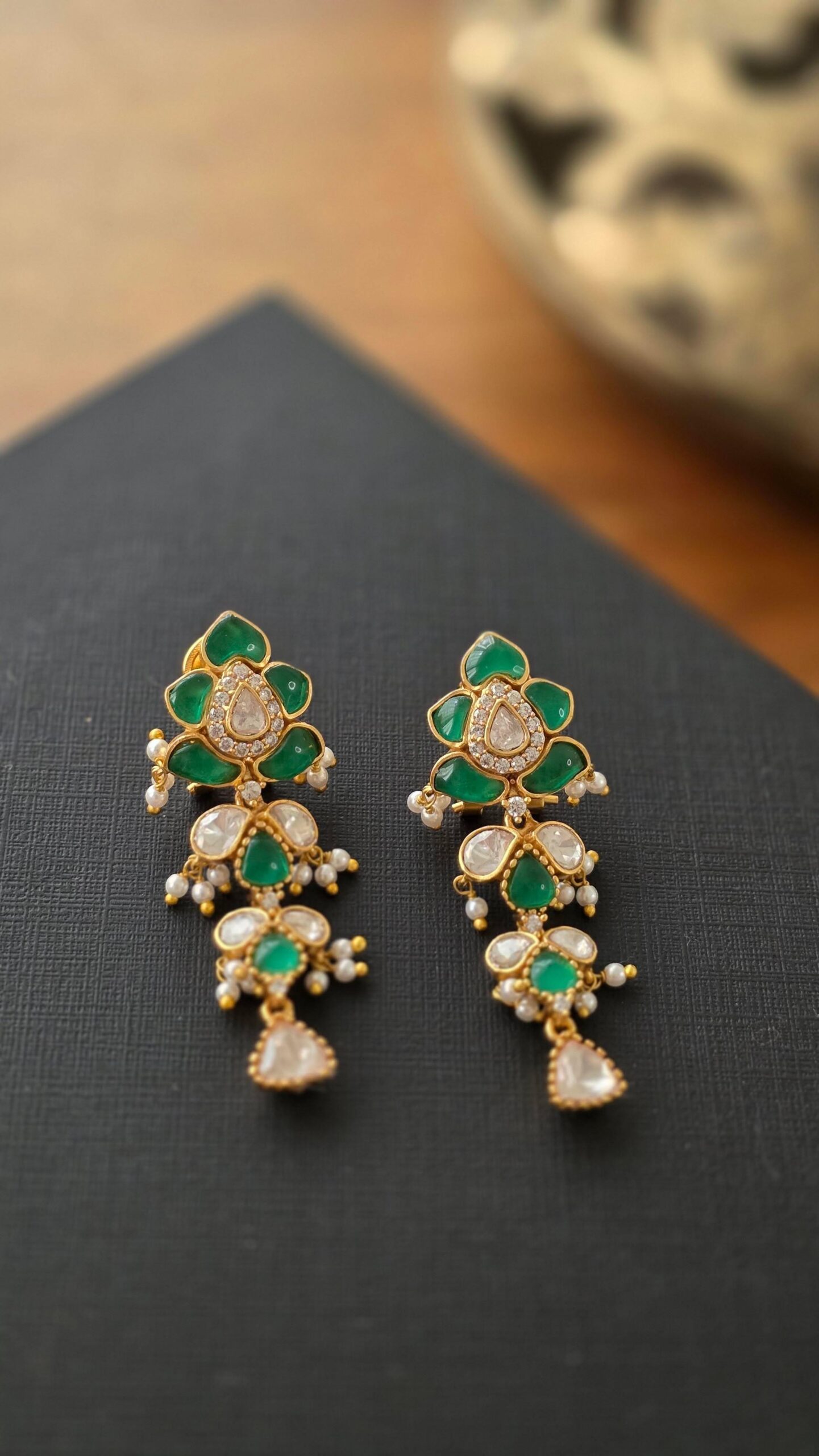 Maya polki and pearl earrings Thumbnail