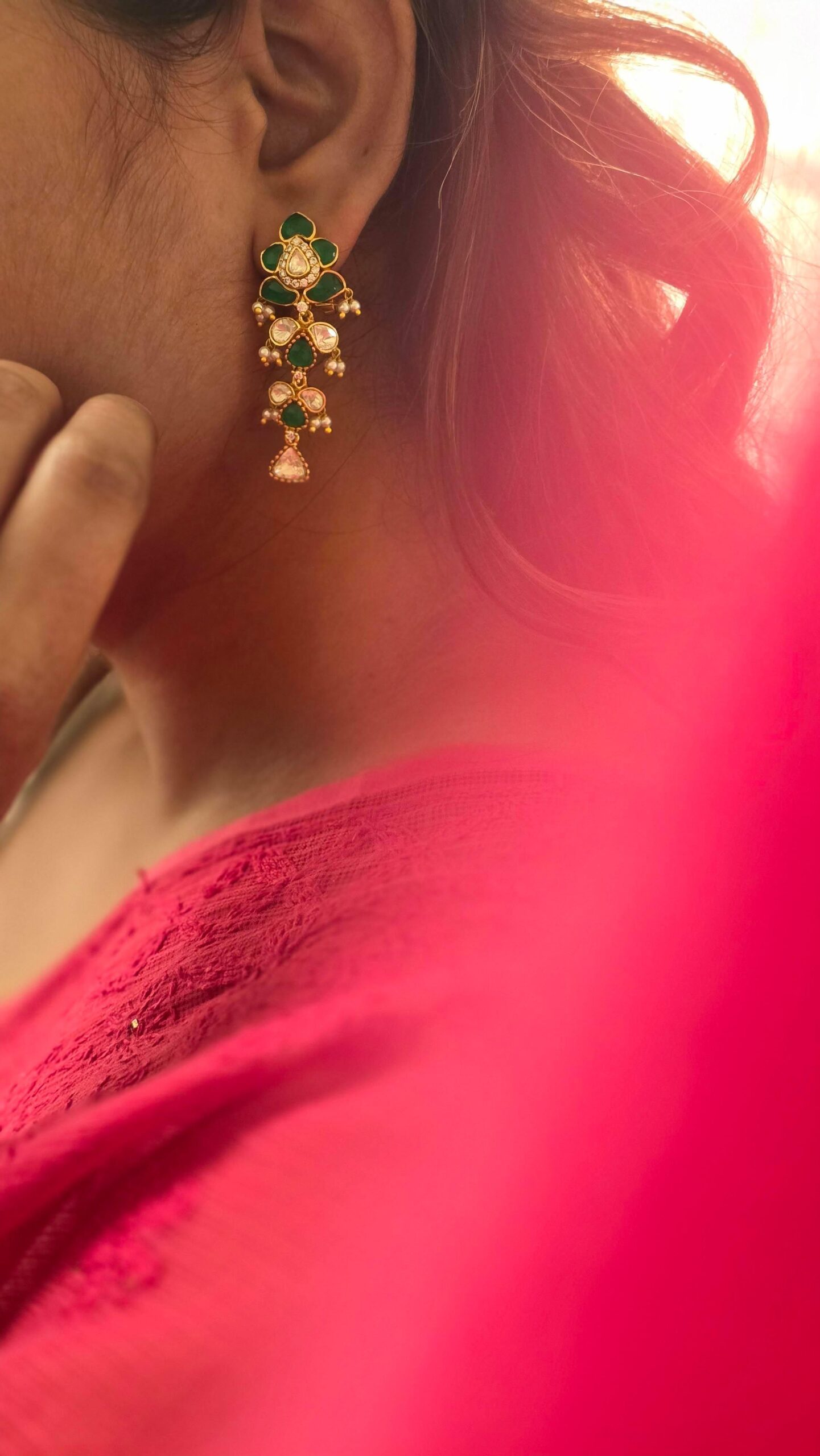 Maya polki and pearl earrings Thumbnail