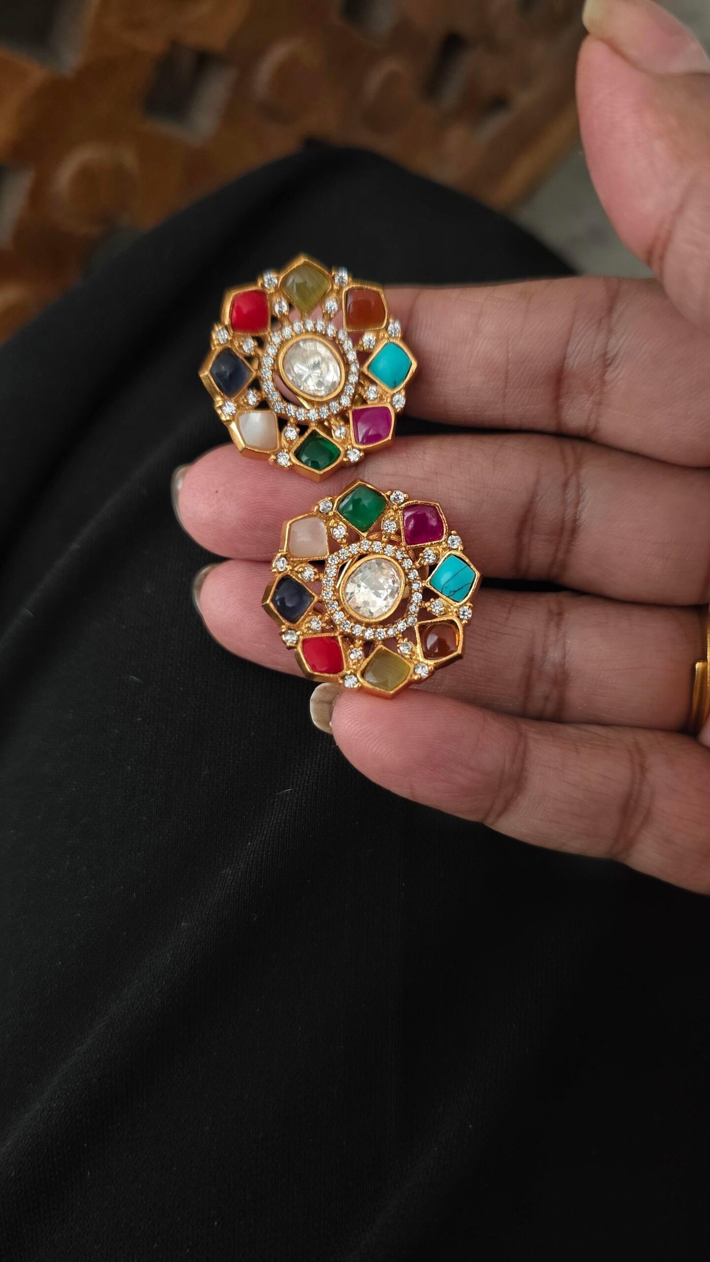 Navratna polki studs Thumbnail