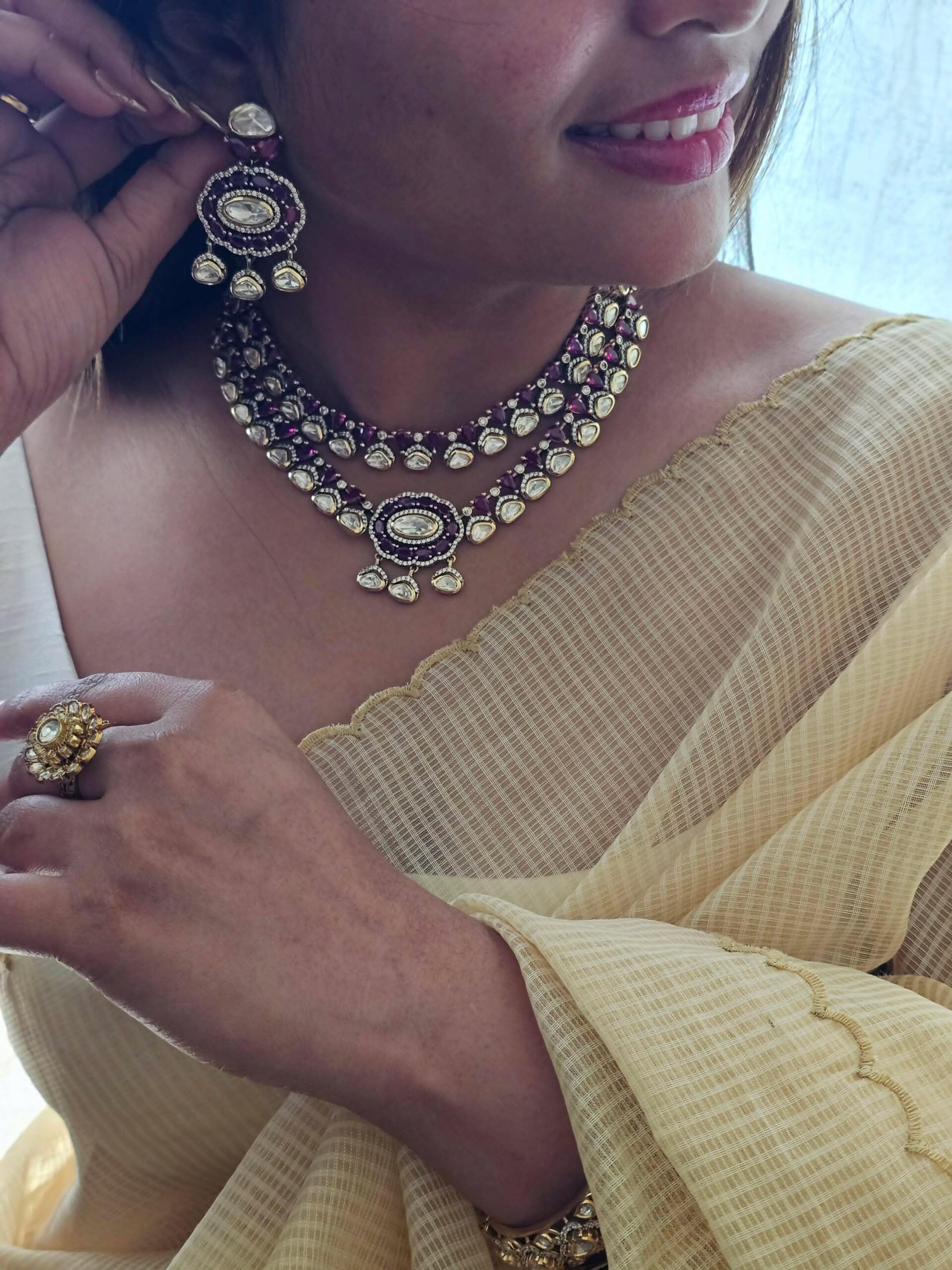 Ruhi Polki Necklace with Earrings Thumbnail