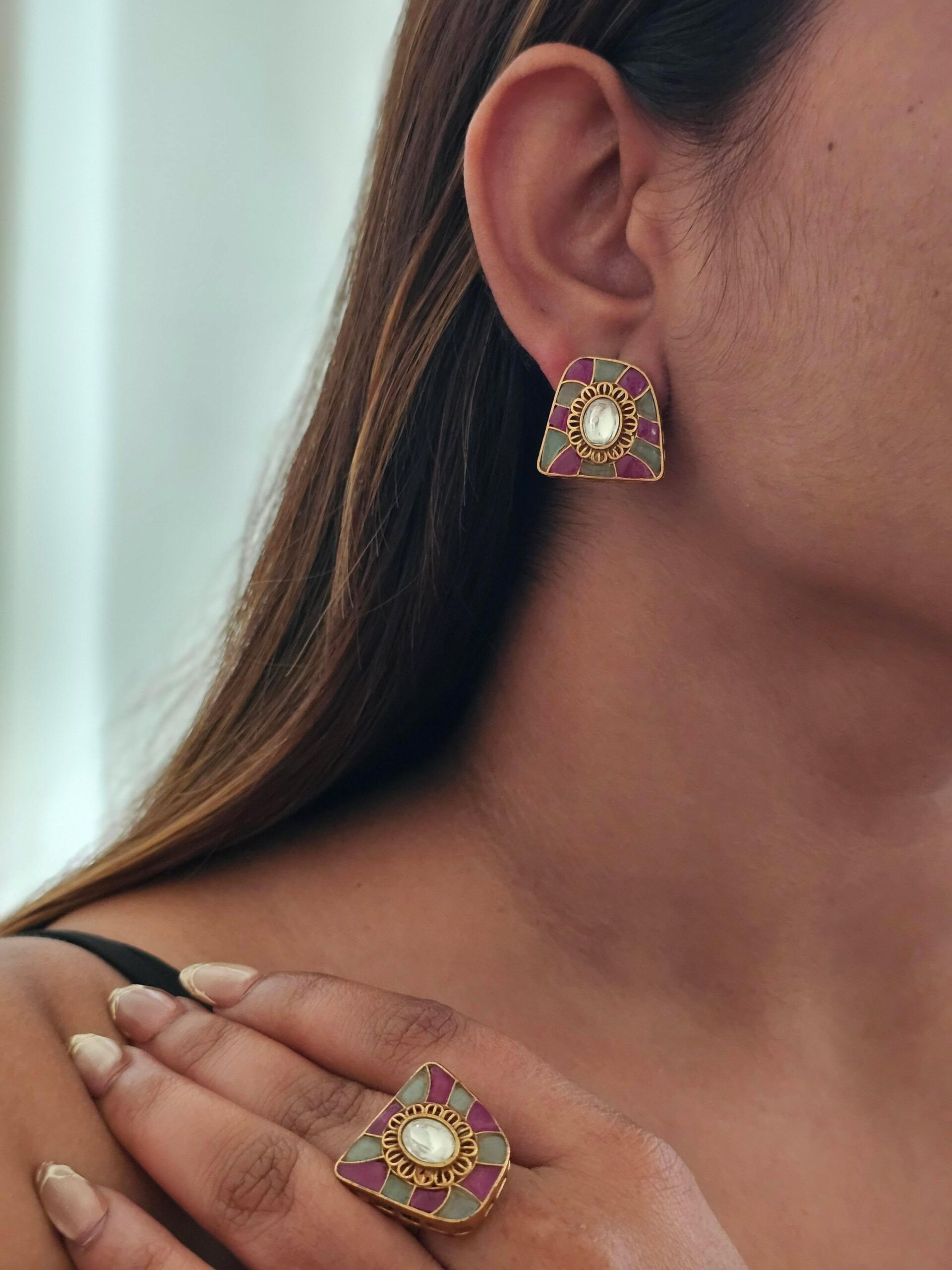 Kiara handcrafted studs and Ring Thumbnail