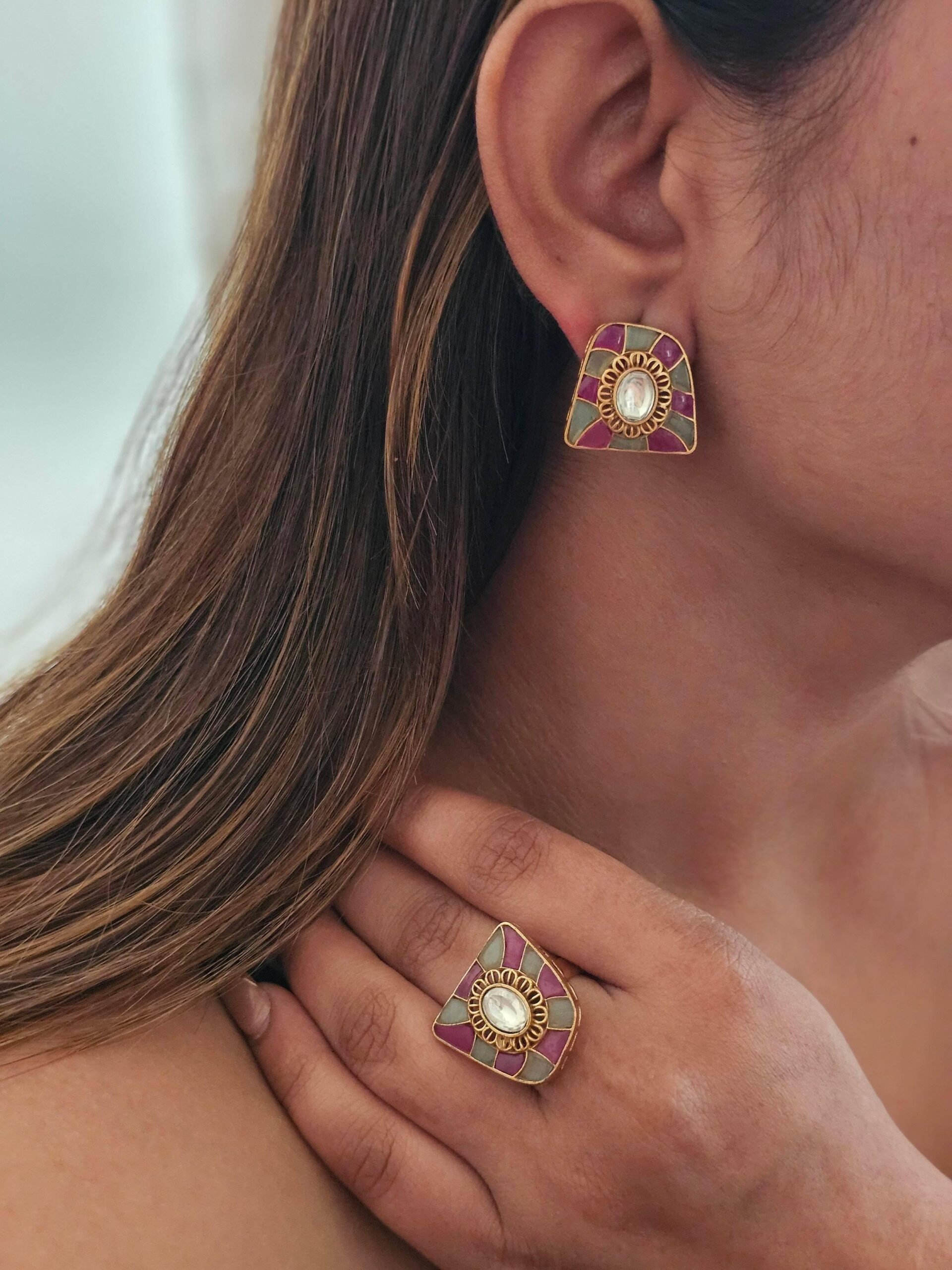 Kiara handcrafted studs and Ring Thumbnail