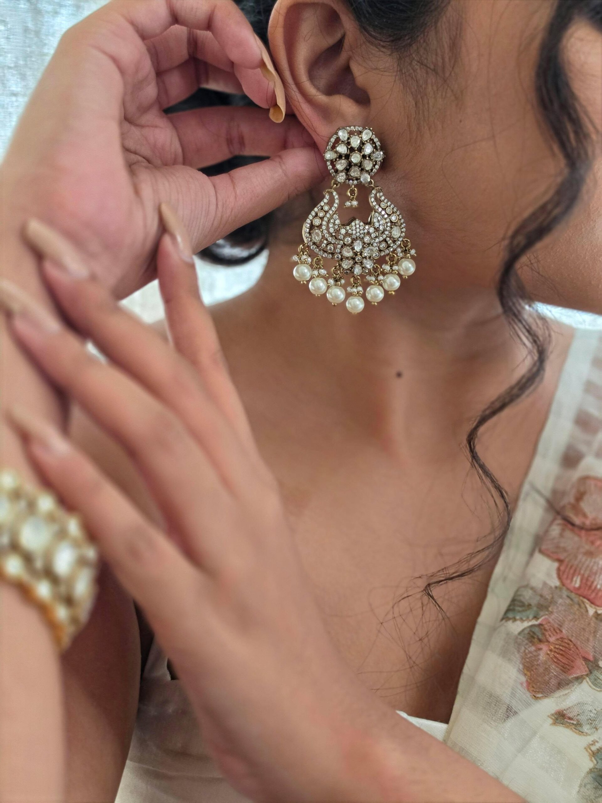 Trishika polki and pearl earrings Thumbnail