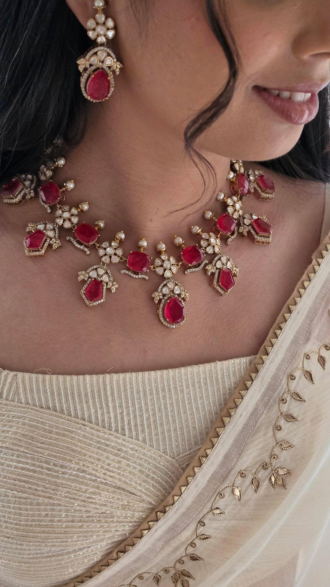 Sia quartz and polki necklace Thumbnail