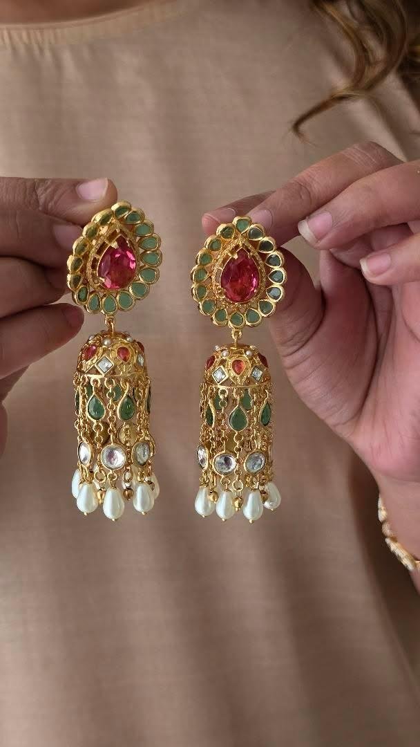 Karishma handcrafted pearl and polki jhumki Thumbnail