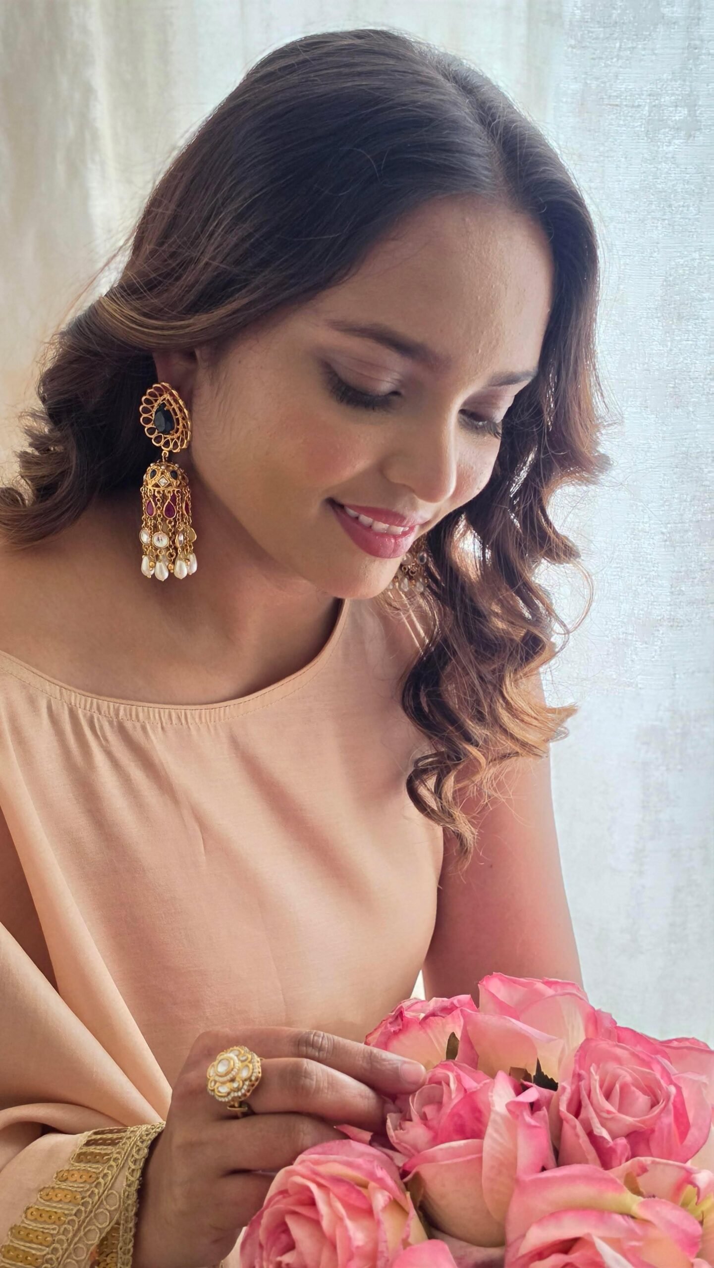 Karishma handcrafted pearl and polki jhumki Thumbnail