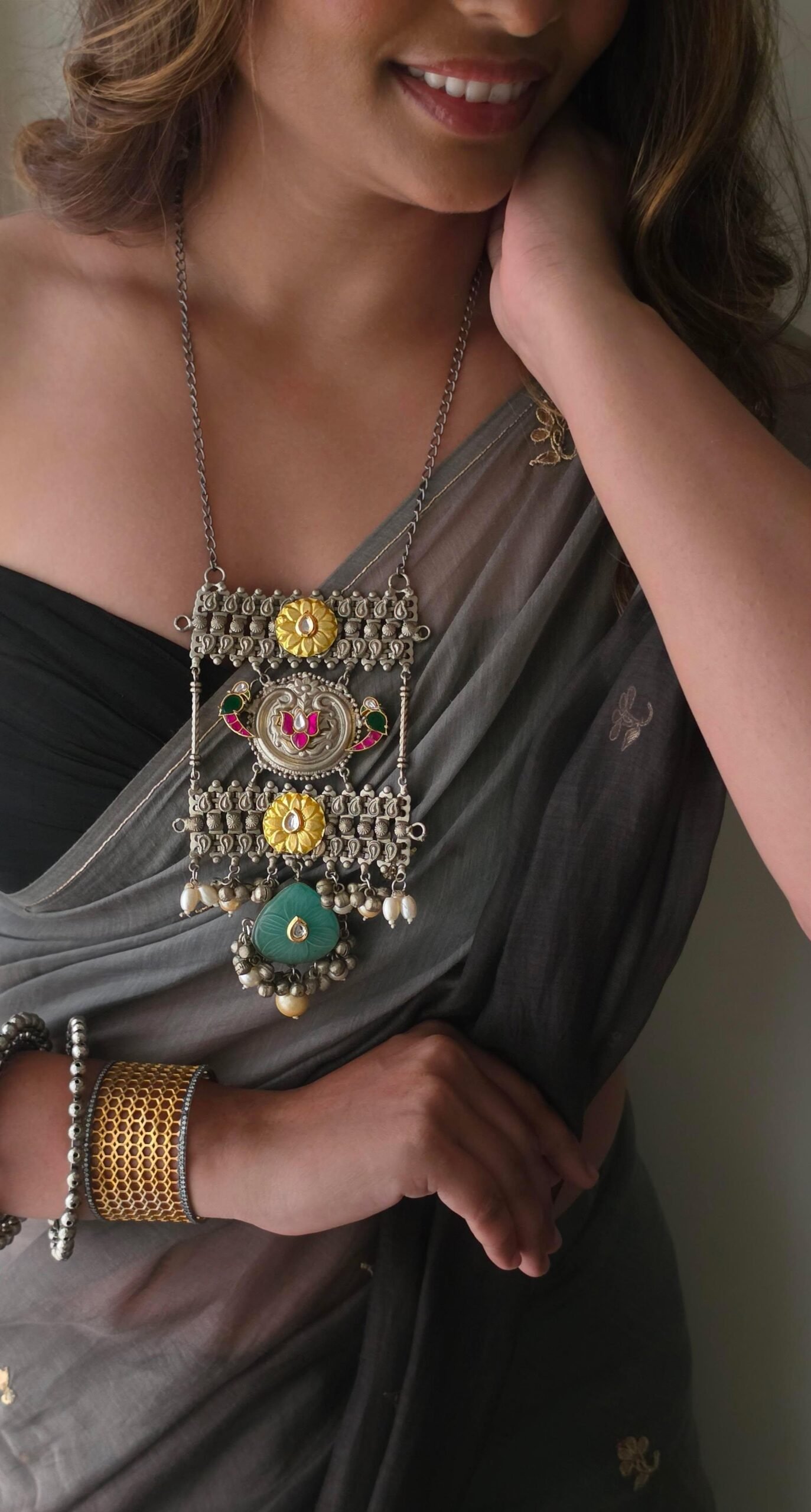 Tisha handcrafted delicate long silver necklace Thumbnail