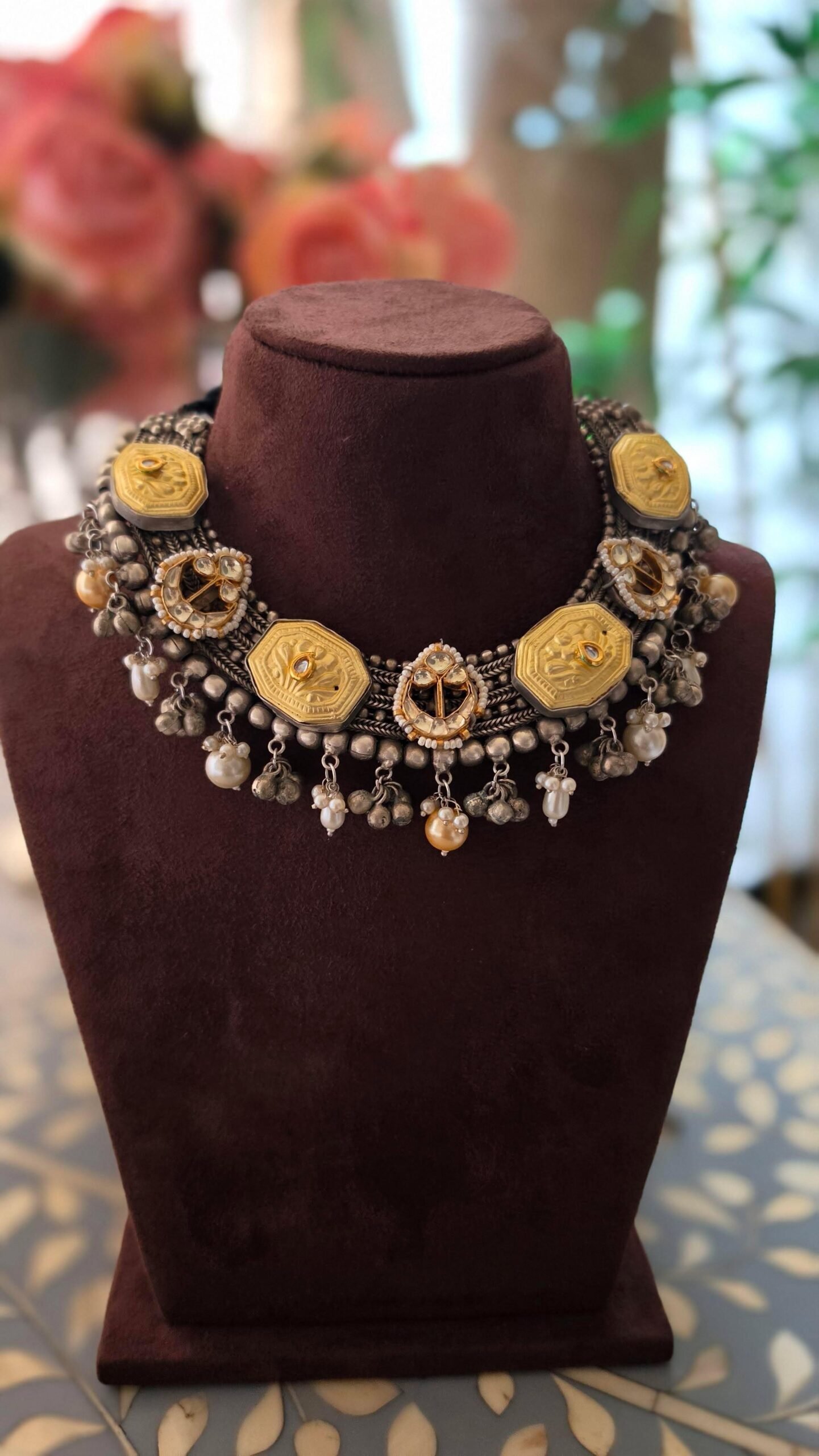 Nandini handcrafted silver necklace Thumbnail