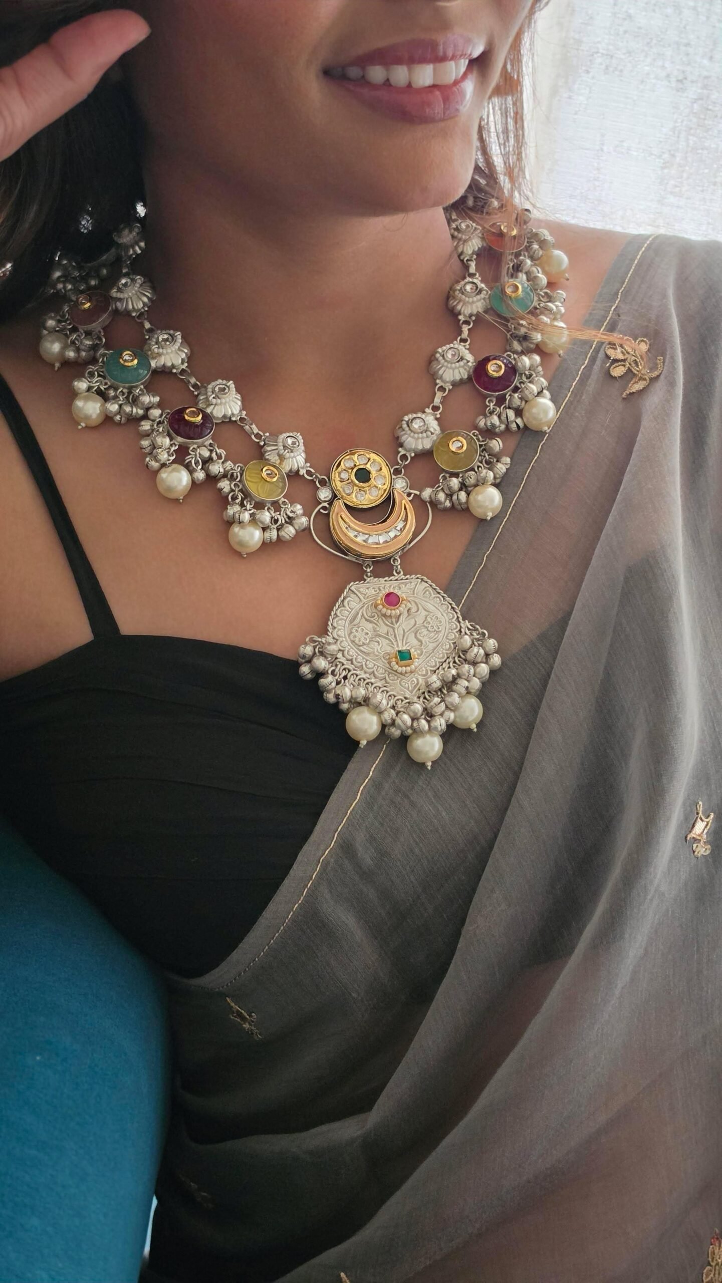 Gauri handcrafted silver necklace Thumbnail