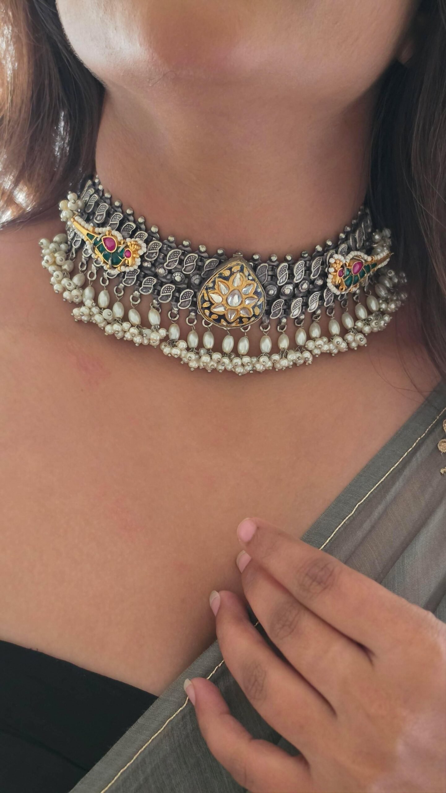 Kashish handcrafted silver choker Thumbnail