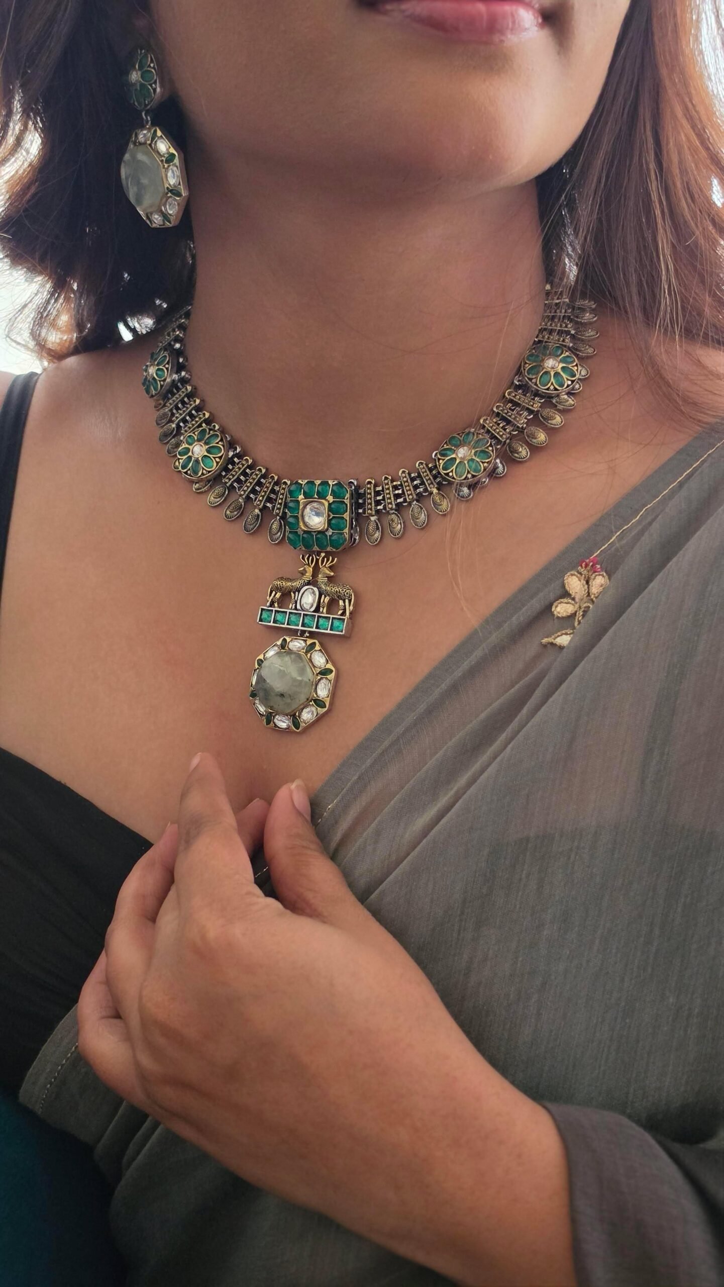 Navya handcrafted silver necklace Thumbnail