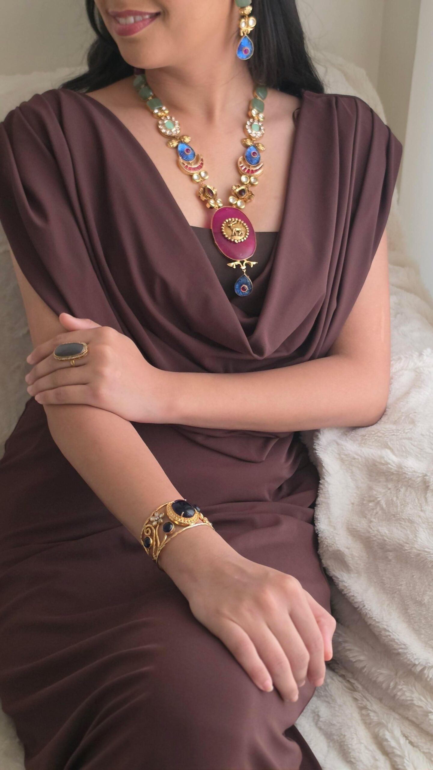 Magnolia semi-precious stone long necklace Thumbnail