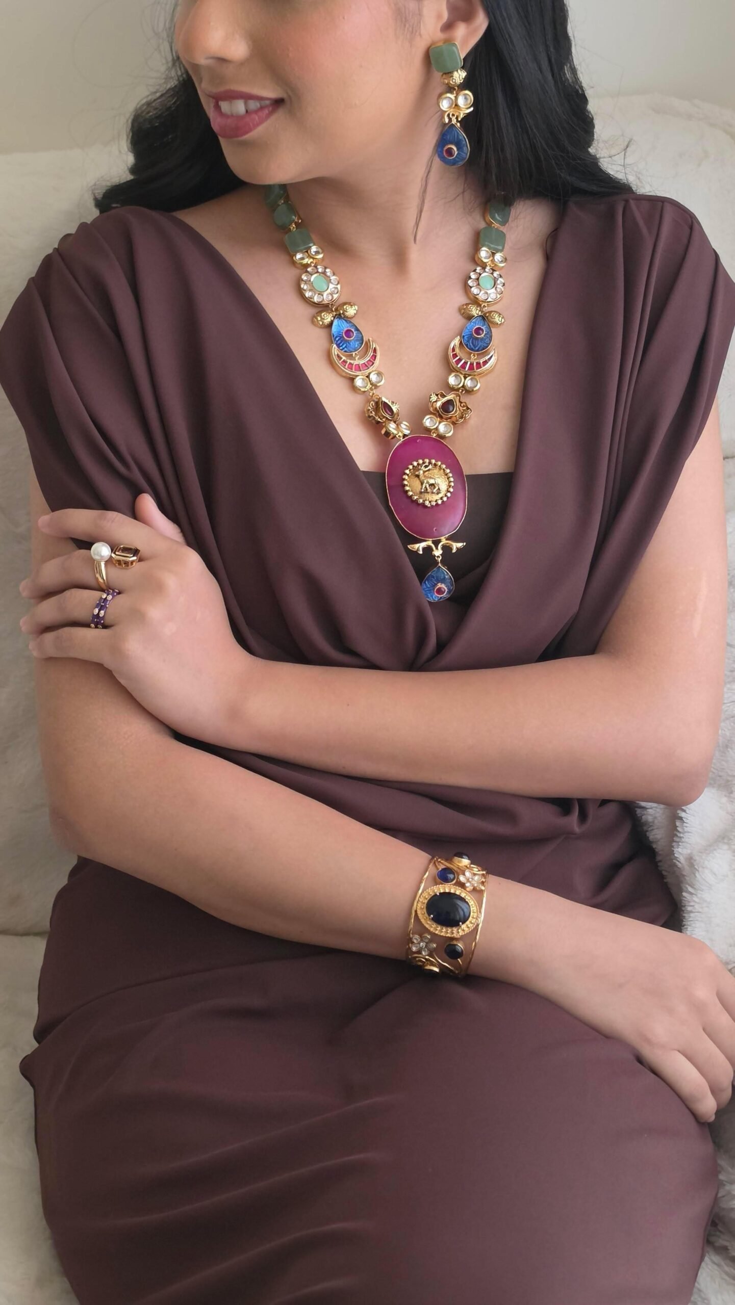 Magnolia semi-precious stone long necklace Thumbnail