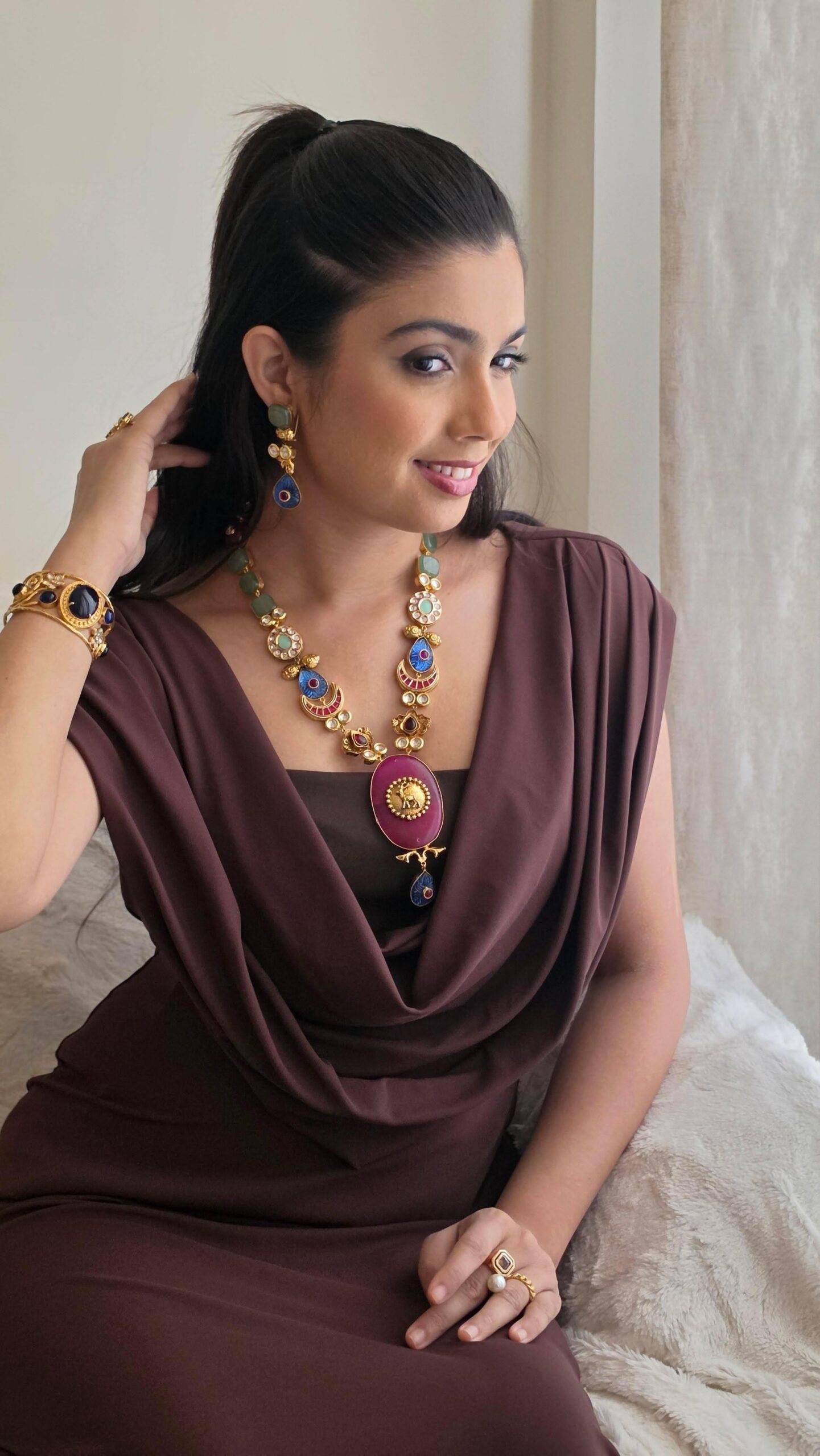 Magnolia semi-precious stone long necklace Thumbnail