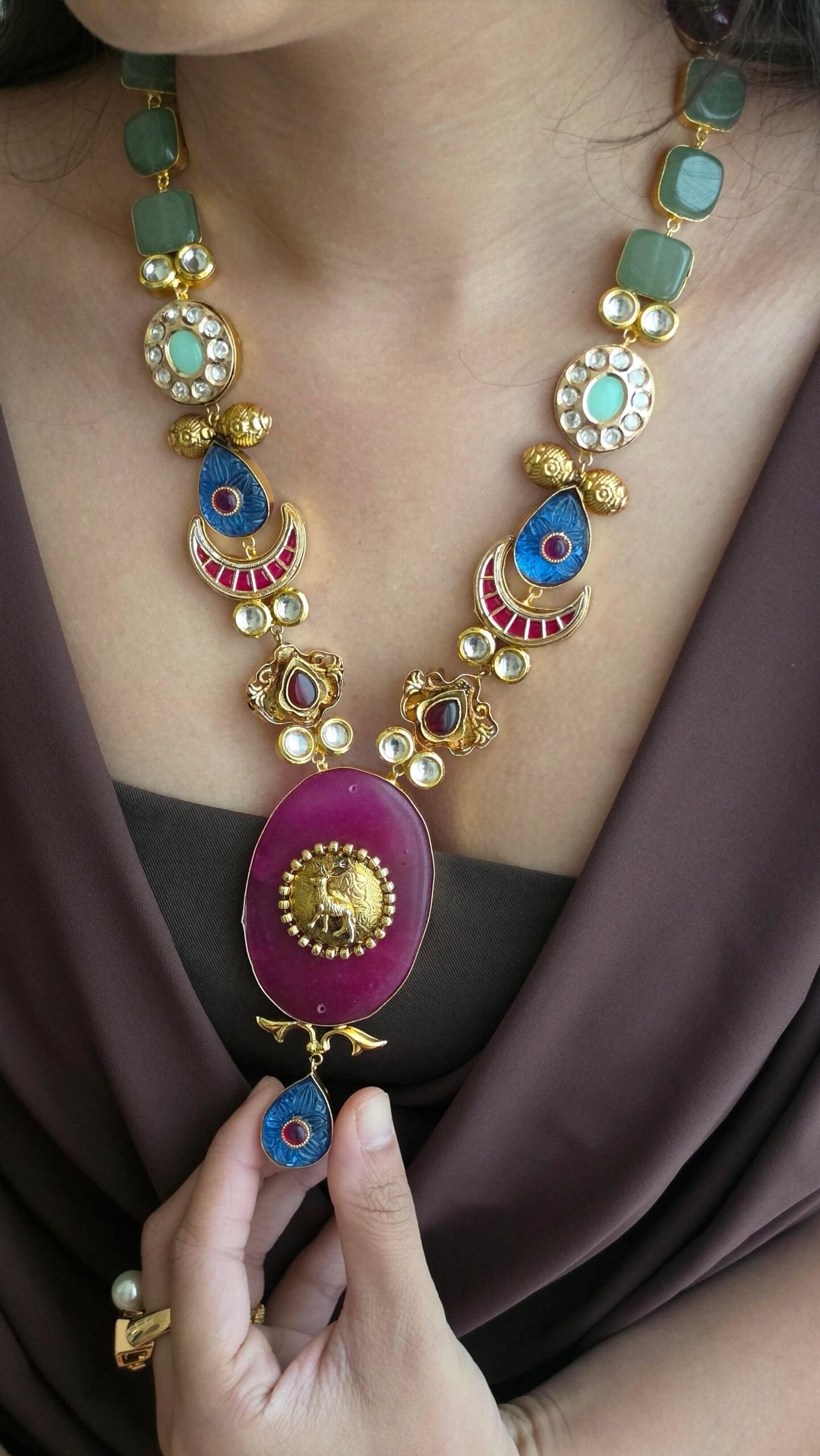 Magnolia semi-precious stone long necklace Thumbnail