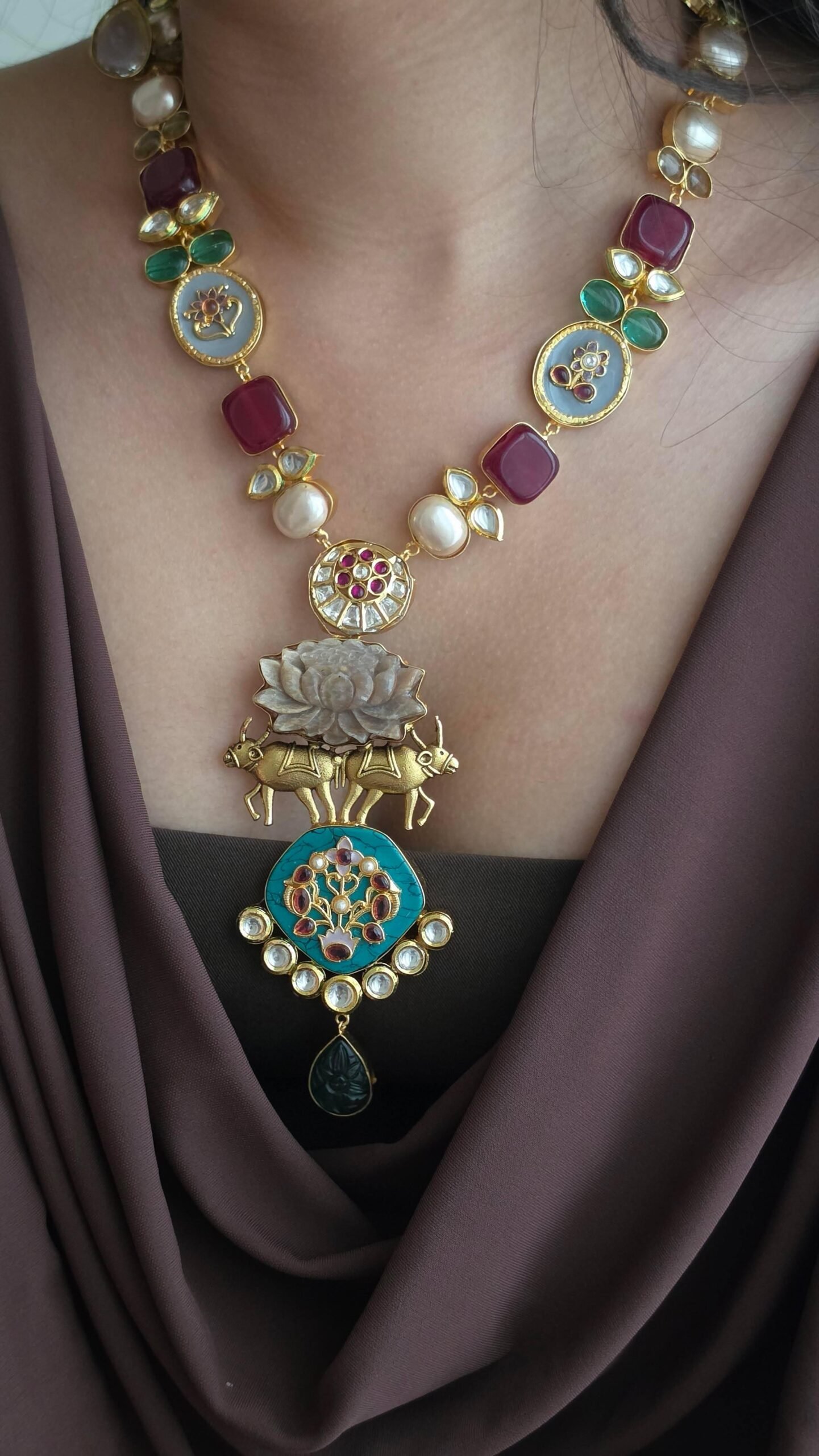 Blossom semi-precious stone long necklace Thumbnail