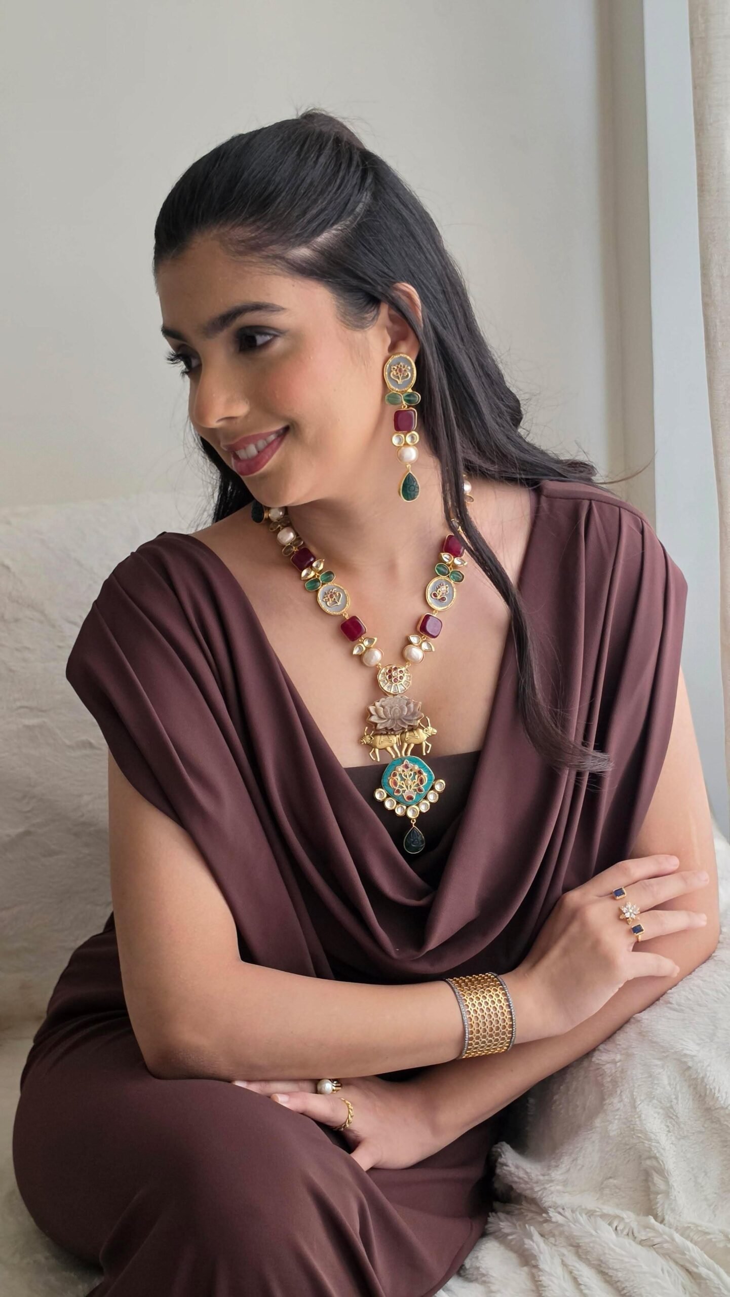 Blossom semi-precious stone long necklace Thumbnail