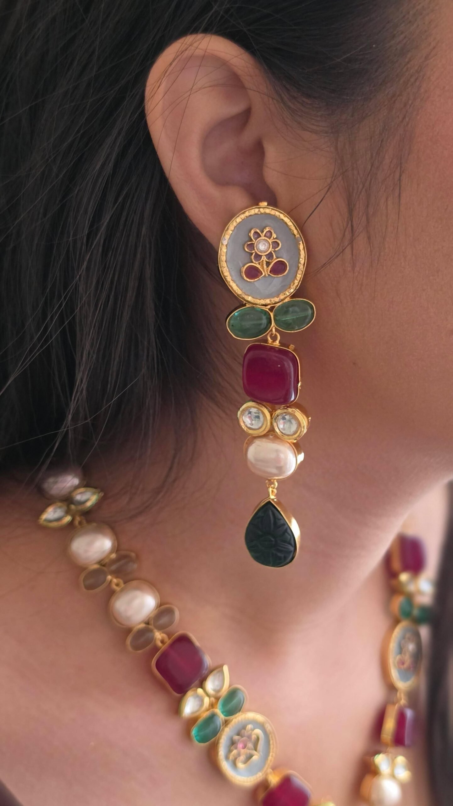 Blossom semi-precious stone long necklace Thumbnail