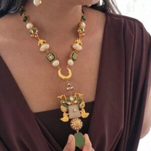 Zinnia semi-precious stone long necklace